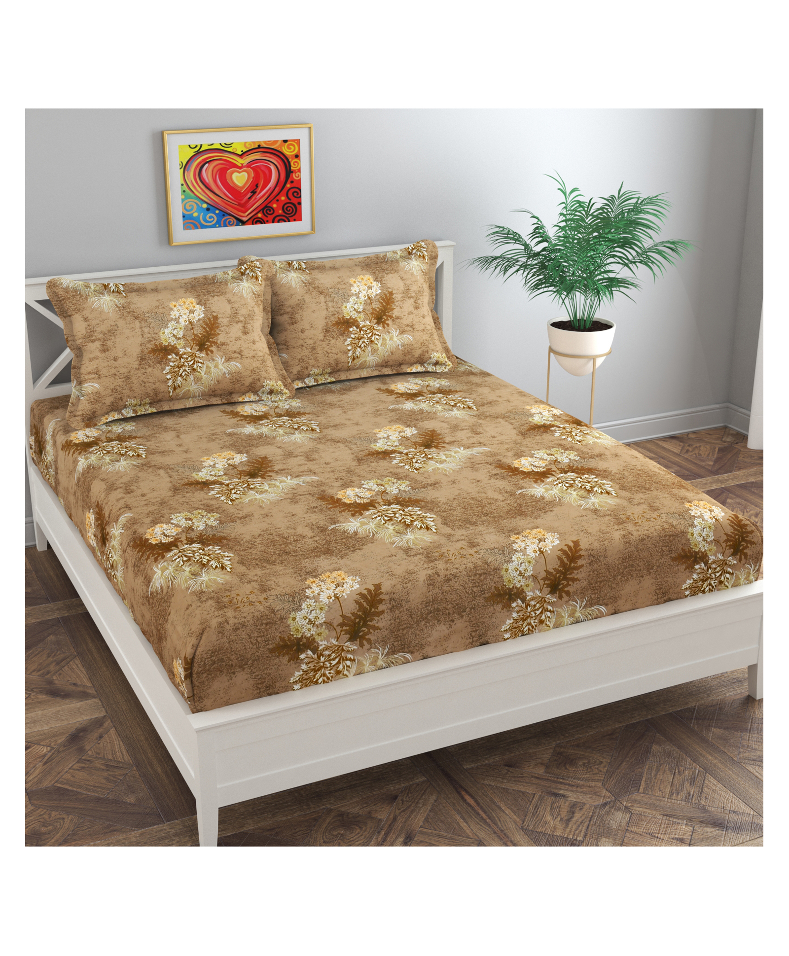 Florida Cotton Single Size Bedsheet With 1 Pillow Cover - Brown-image-45