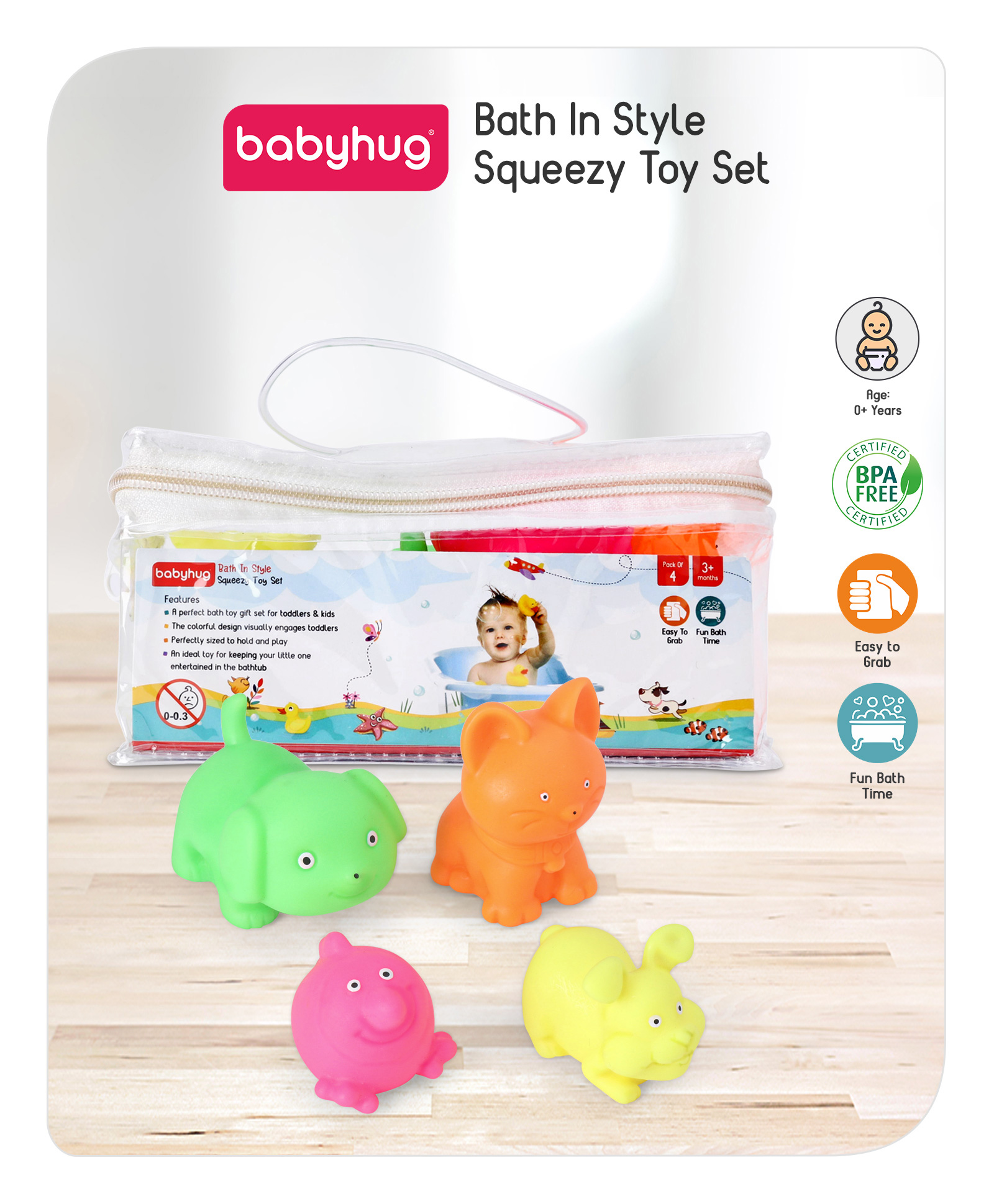 Babyhug Bath In Style Squeezy Toy Set Pet Animals Pack of 4 (Color May  Vary) Online India, Buy Bath Toys for (0-24 Months) at  -  10064108