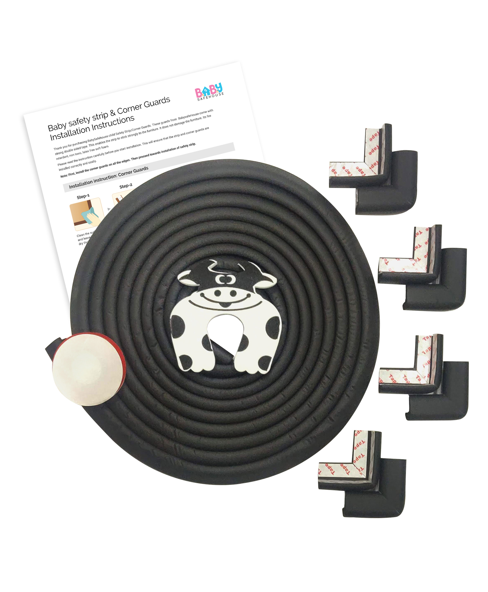 BabySafeHouse Multi Edge Guard Door Stopper and Corner Protector - Black-image-40