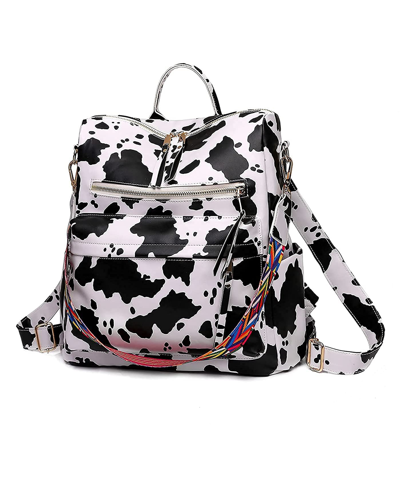 MOMISY Cow Design Waterproof Leather Backpack cum Handbag - White-picture-37