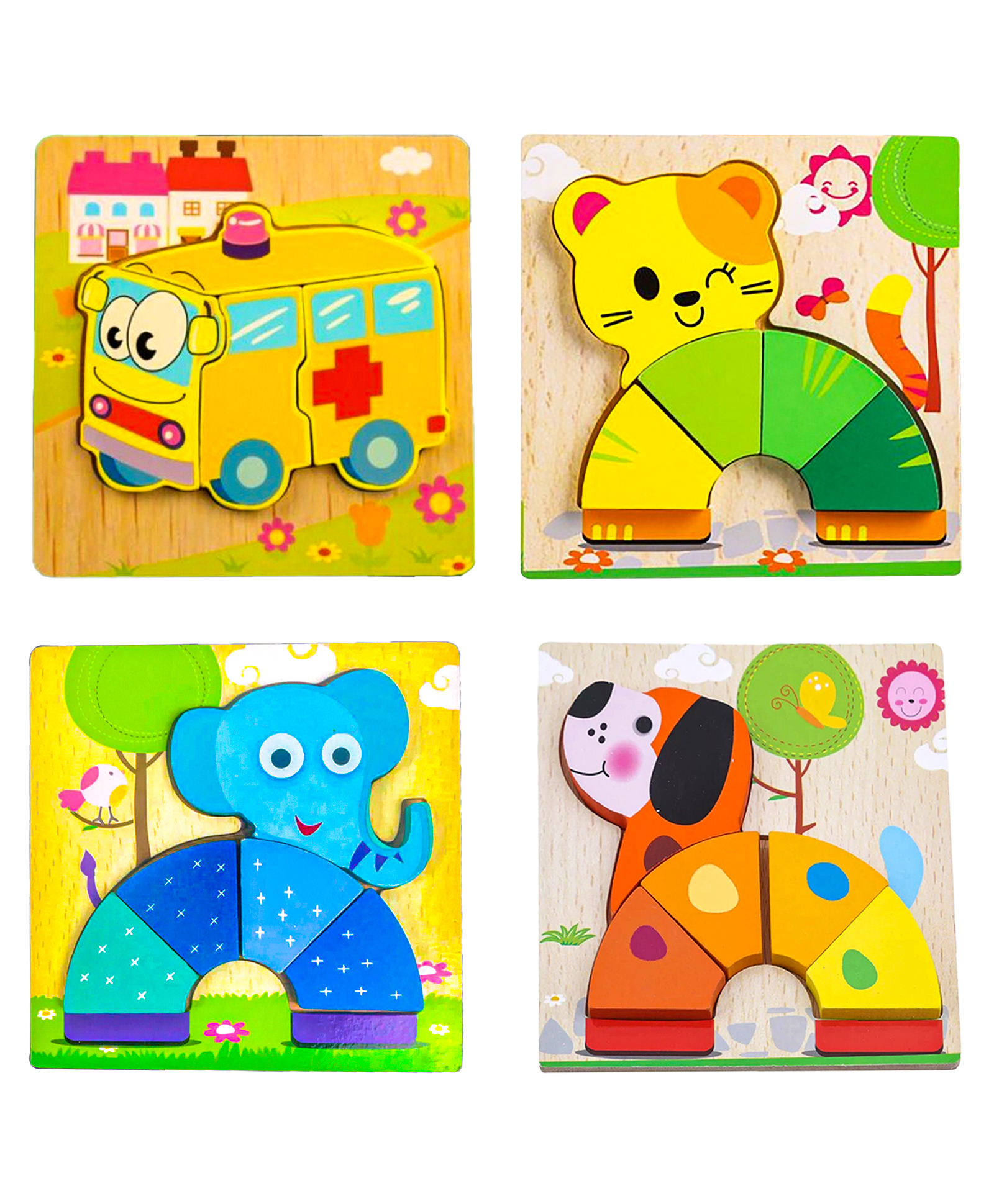 Wishkey Wooden Animal Board Puzzle Pack of 4 - 16 Pieces-picture-26