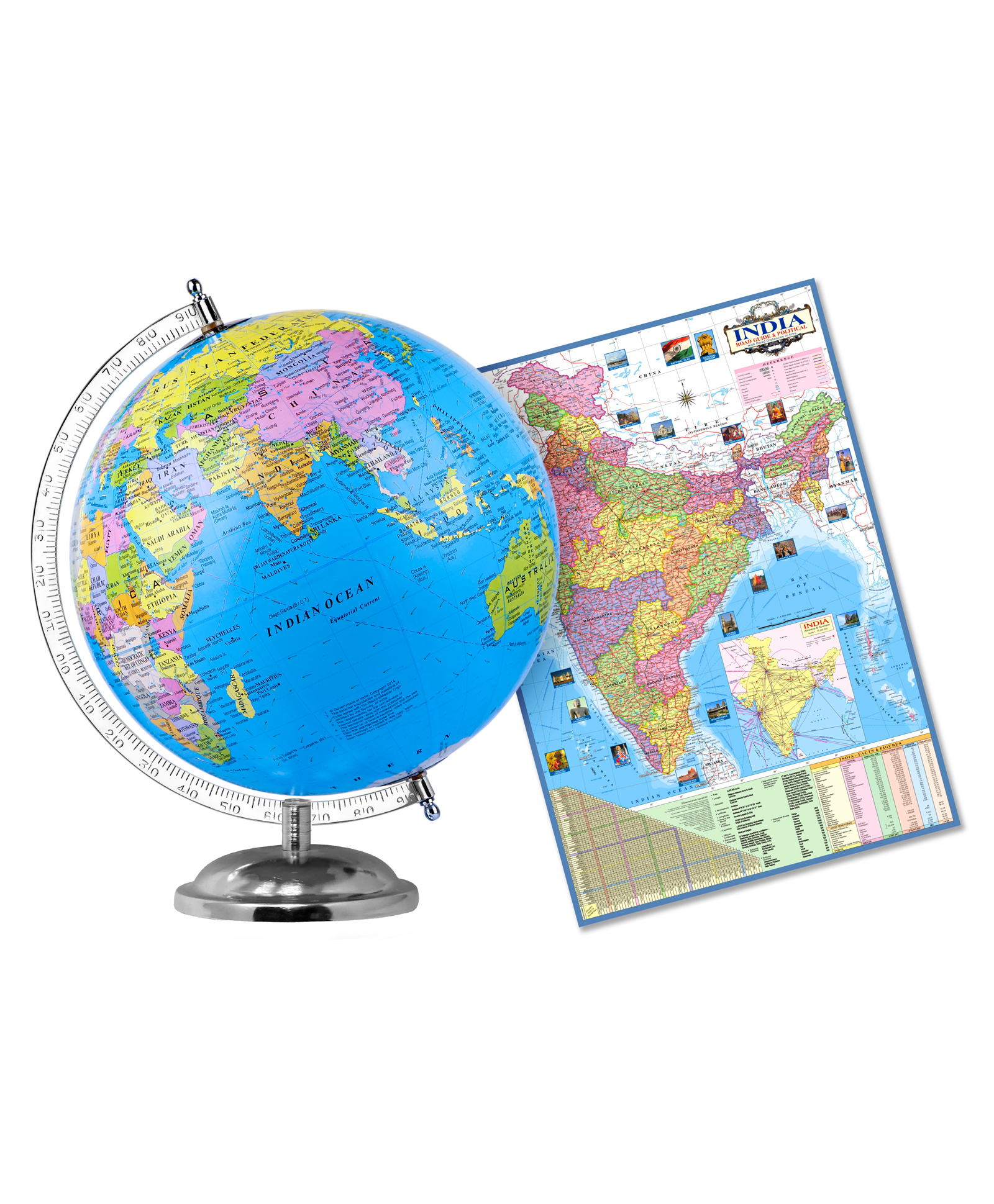 Fiddlerz Rotating Educational Metal Base World Globe with Political Map - Multicolor-image-45