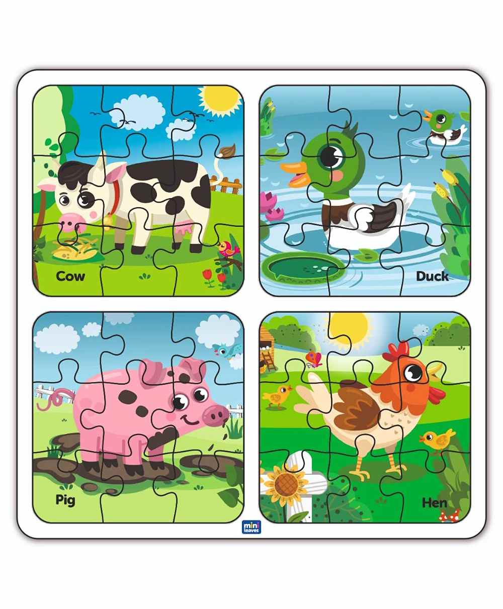 minileaves Mini Leaves 36 Pieces 4 in 1 Farm Animal Jigsaw Puzzles for 3+ Kids-picture-24
