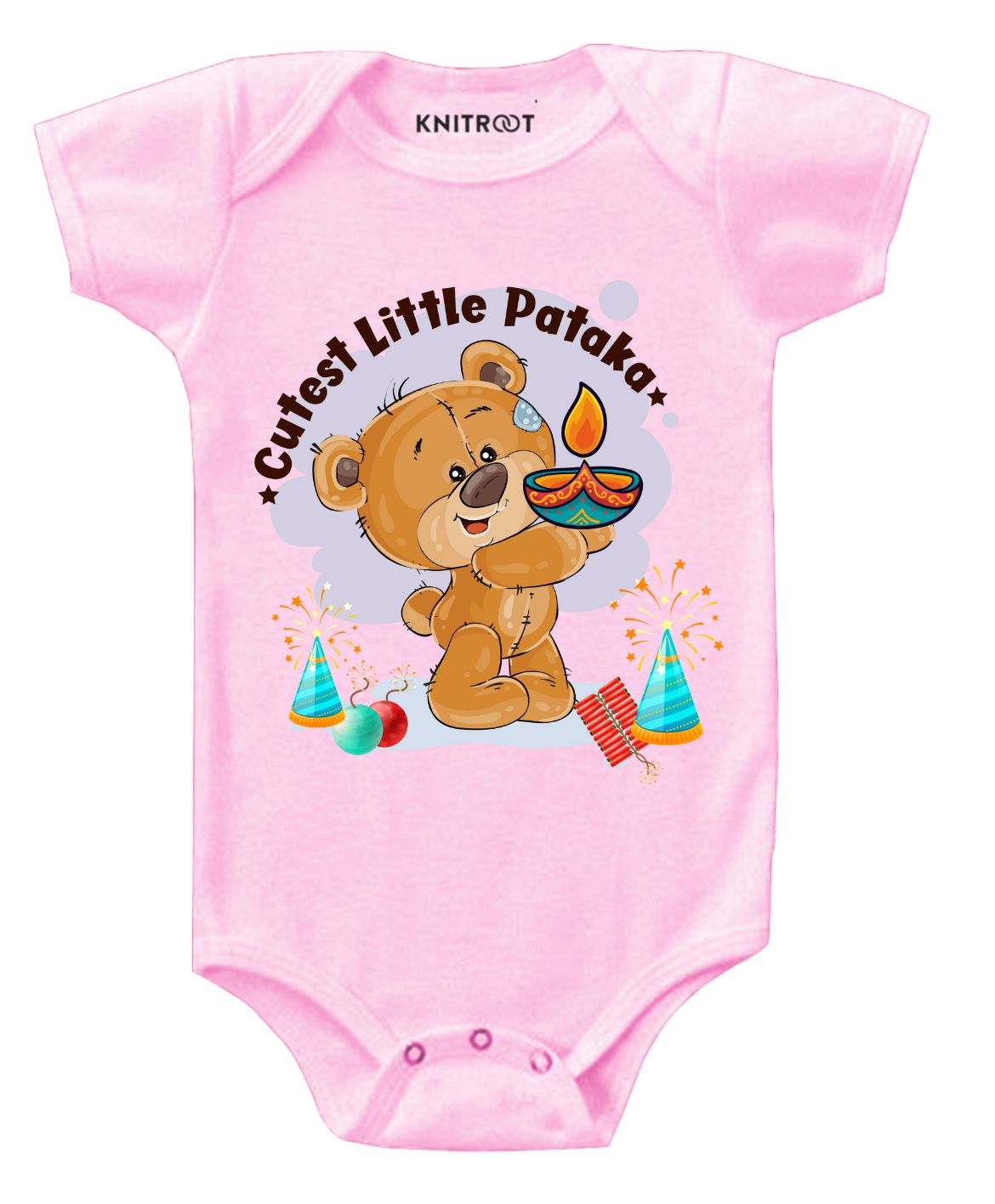 KNITROOT Half Sleeves Cutest Little Pataka Printed Onesie - Light Pink-image-7