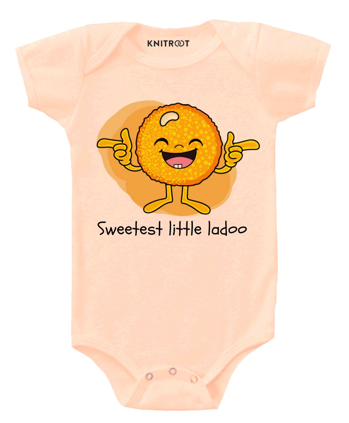 KNITROOT Half Sleeves Little Ladoo Printed Onesie - Peach-image-43