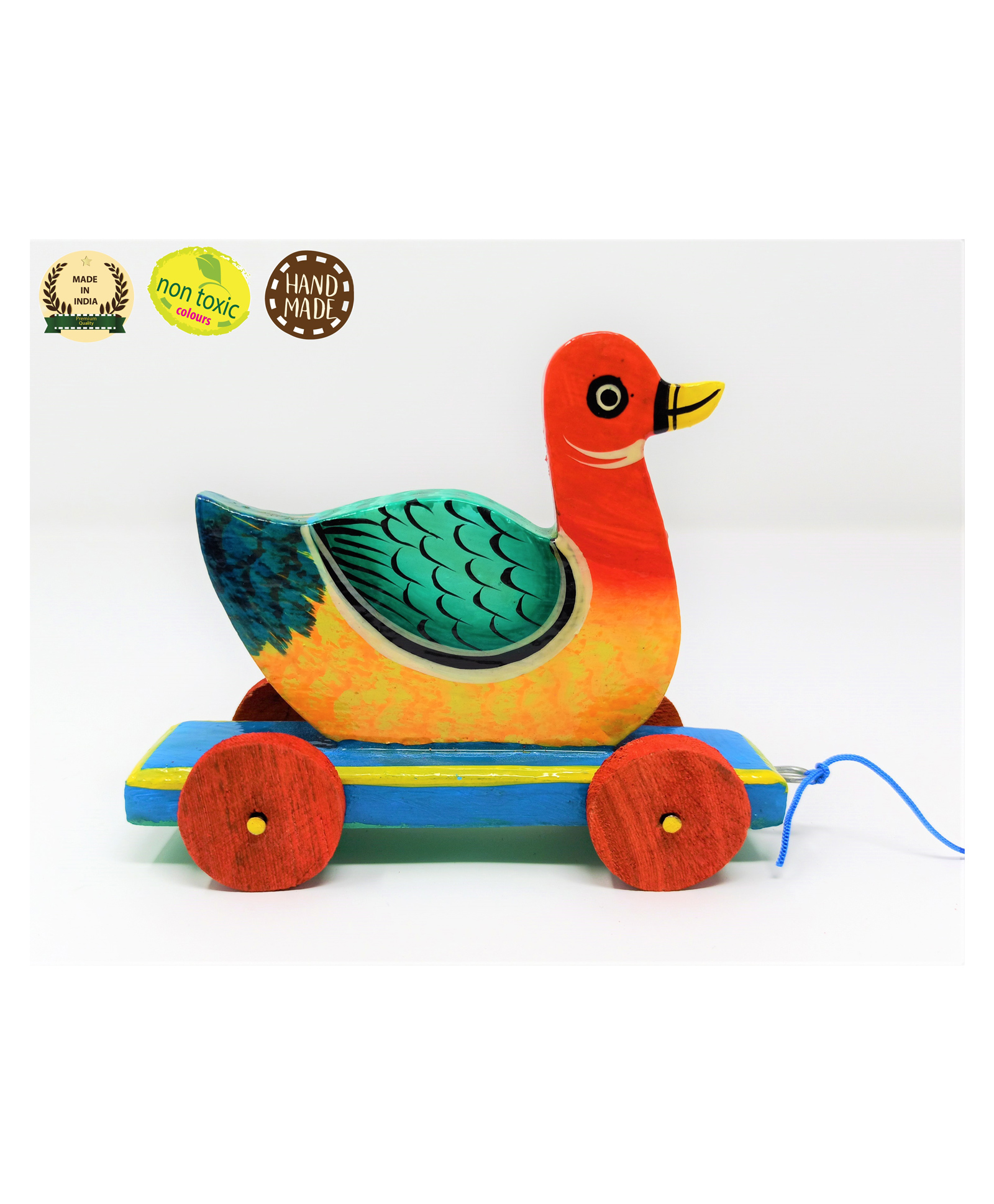A&A Kreative Box Wooden Pull Along Duck Toy - Multicolour-image-5
