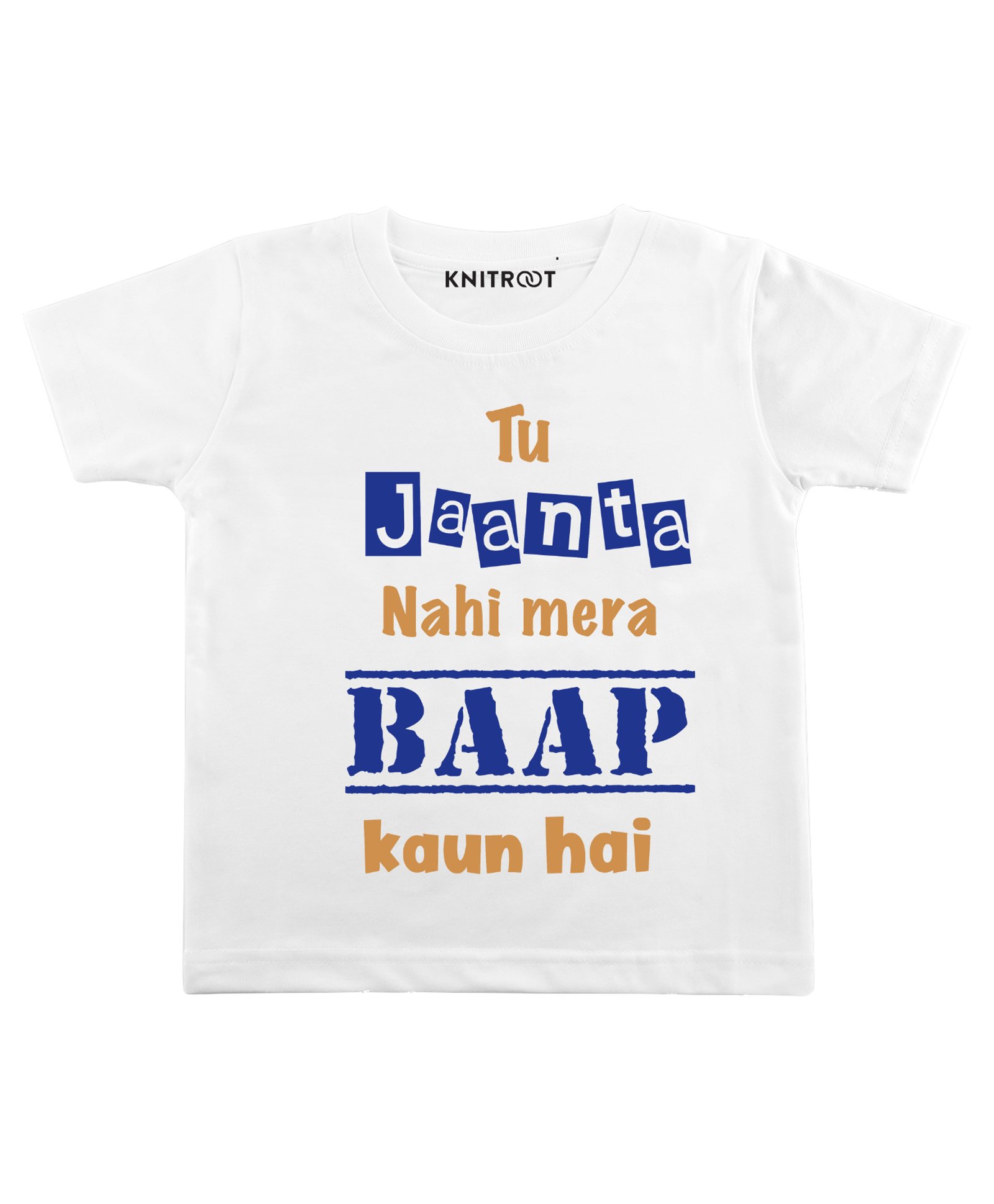 KNITROOT Baap Kaun Hai Print Half Sleeves Tee - White-picture-17