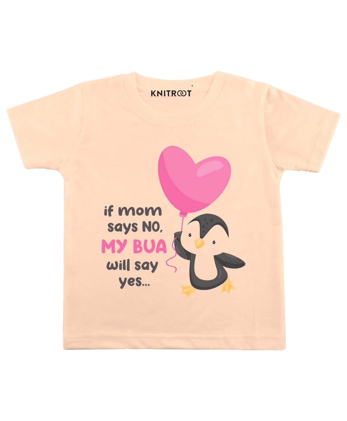 KNITROOT Half Sleeves My Bua Will Say Yes Printed Tee - Peach-picture-12
