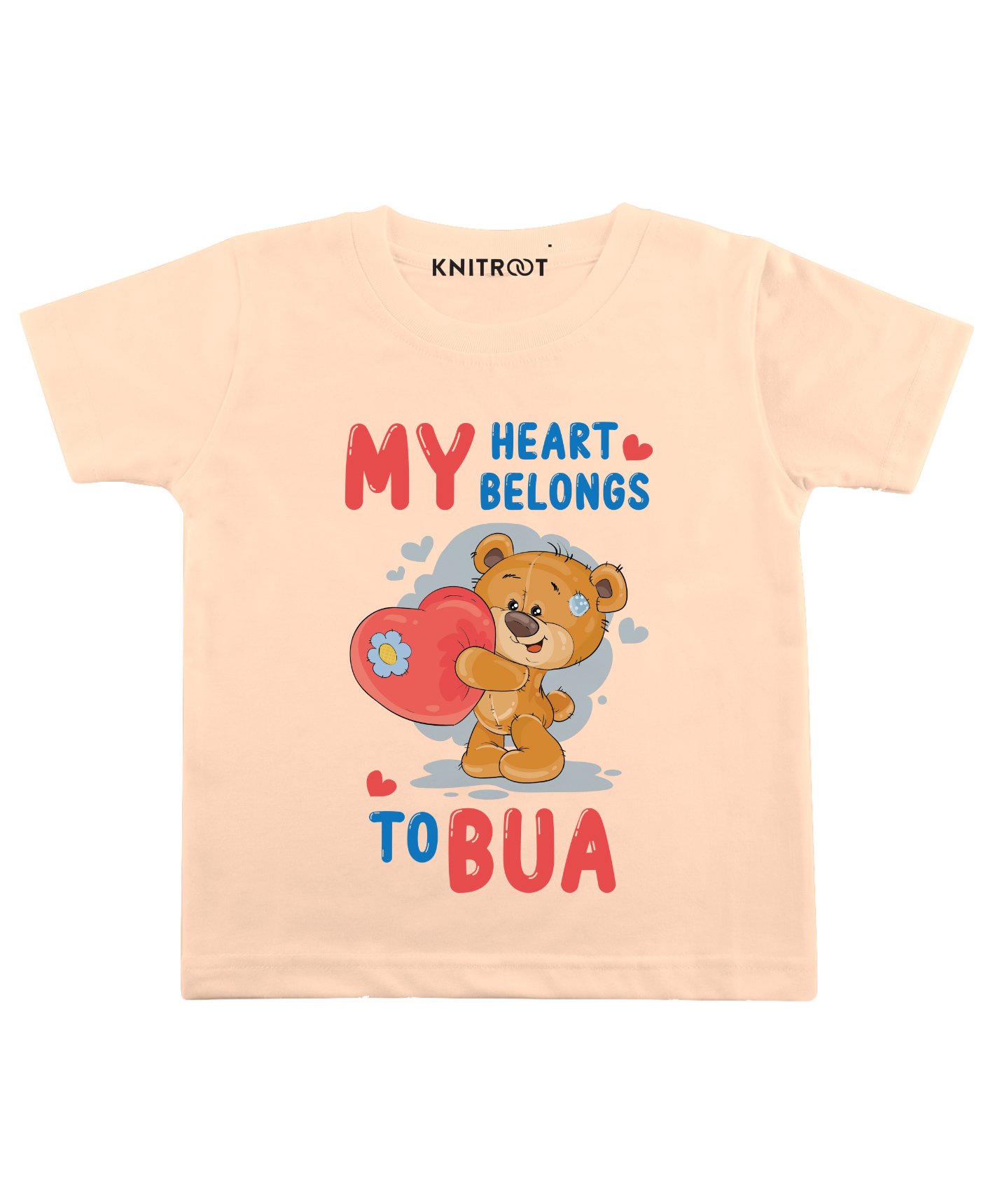 KNITROOT Half Sleeves My Heart Belongs To Bua Printed Tee - Peach-picture-26