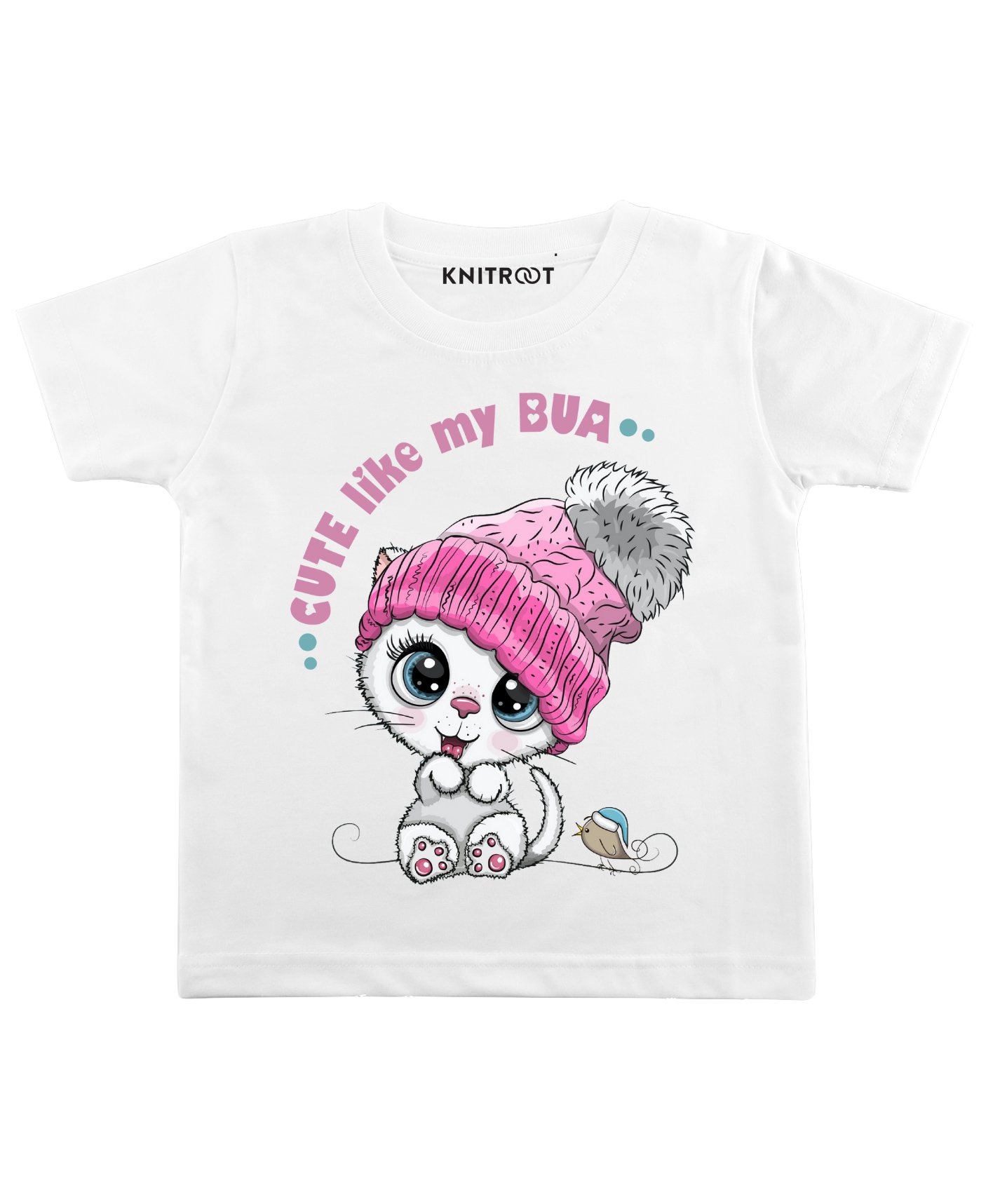 KNITROOT Half Sleeves Cute Like Bua Printed Tee - White-picture-25