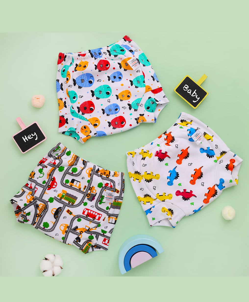 SuperBottoms 100% Cotton Padded Pant Style Padded Underwear Pack of 3 - Multicolor