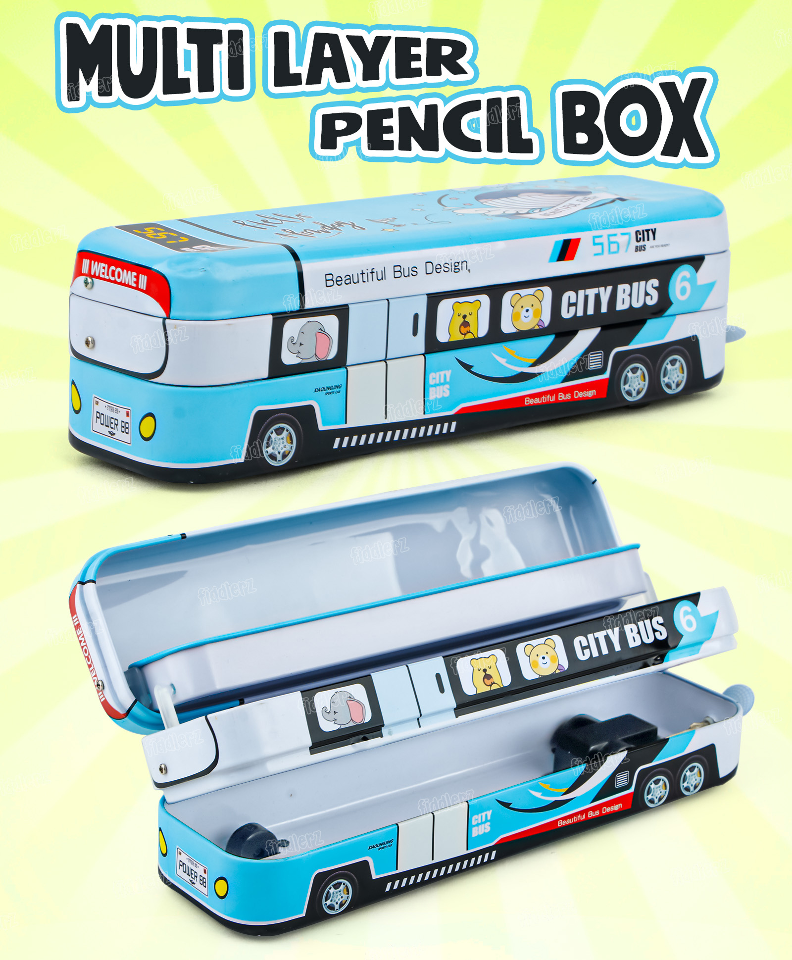 Fiddlerz Bus Style Two Layered Pencil Box (Colour May Vary)-image-16