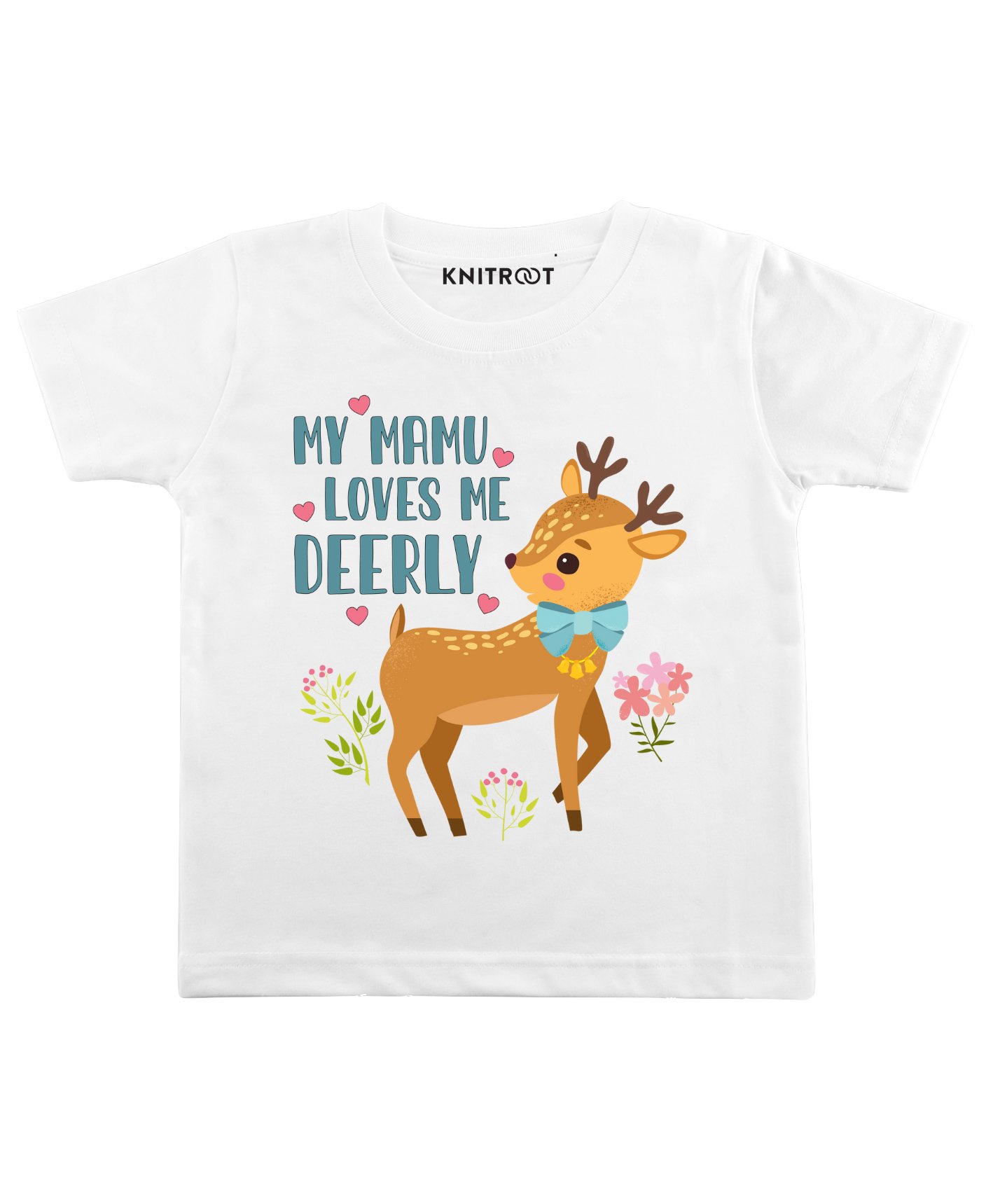 KNITROOT Half Sleeves Mamu Loves Me Deerly Printed Tee - White-picture-26