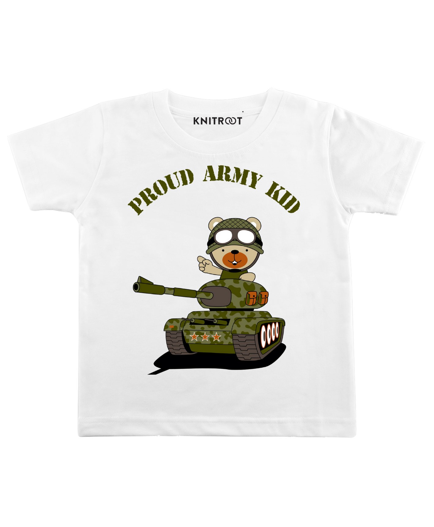 KNITROOT Proud Army Print Half Sleeves Tee - White-image-7