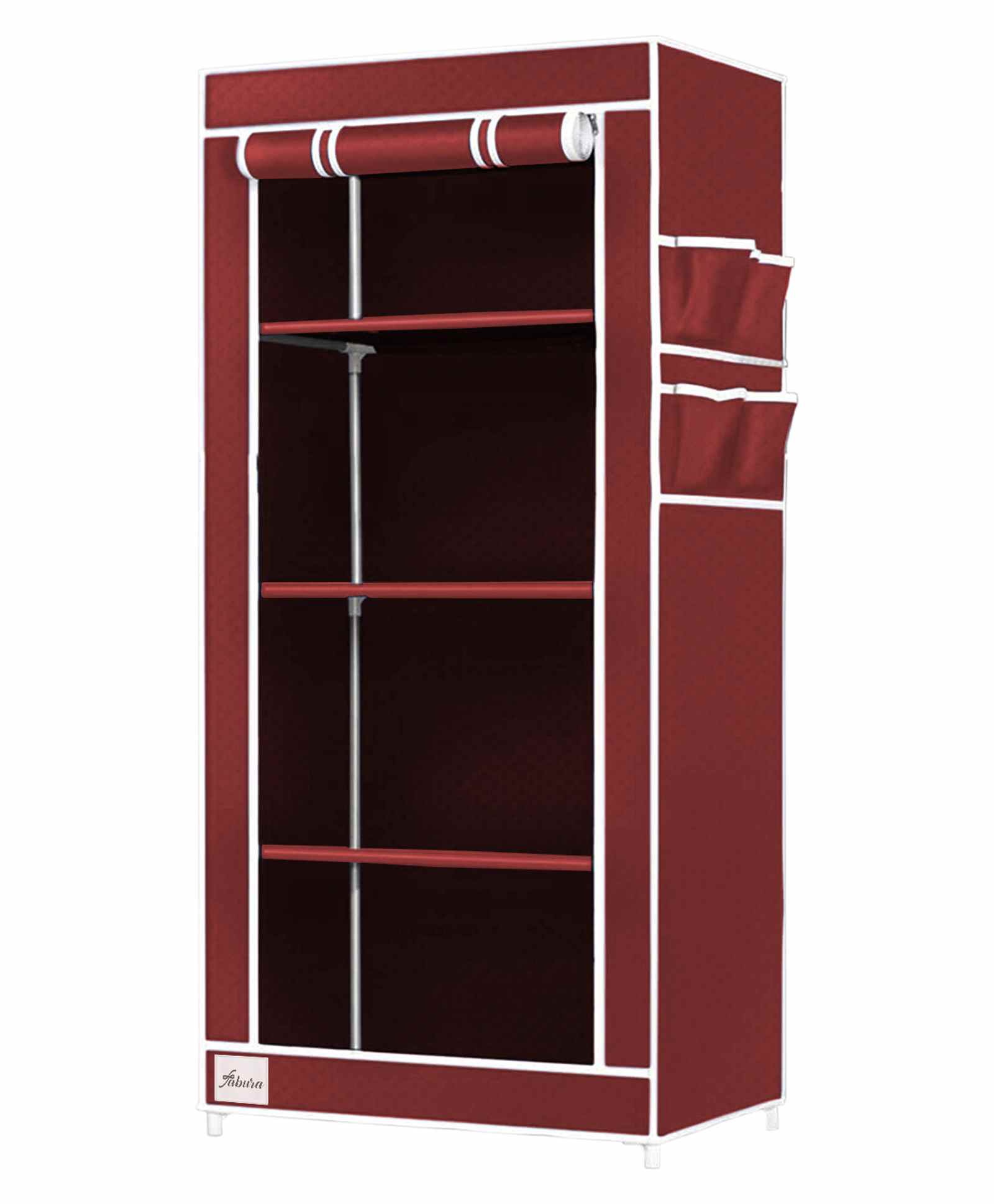Fabura Single Door Collapsible Wardrobe with 4 Shelves - Maroon-picture-28