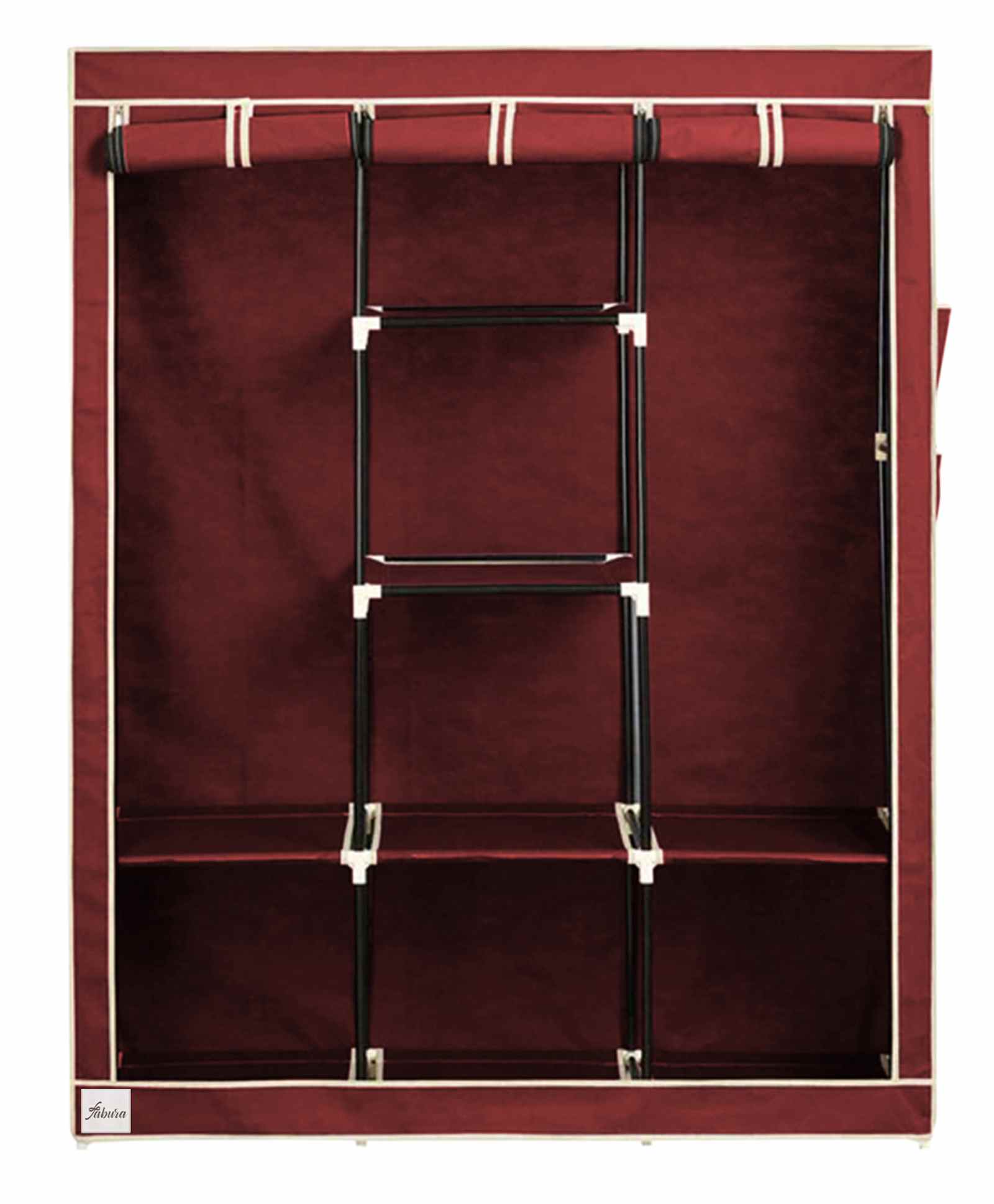 Fabura Triple Door Collapsible Wardrobe With 2 Hanging Compartment - Maroon-picture-8