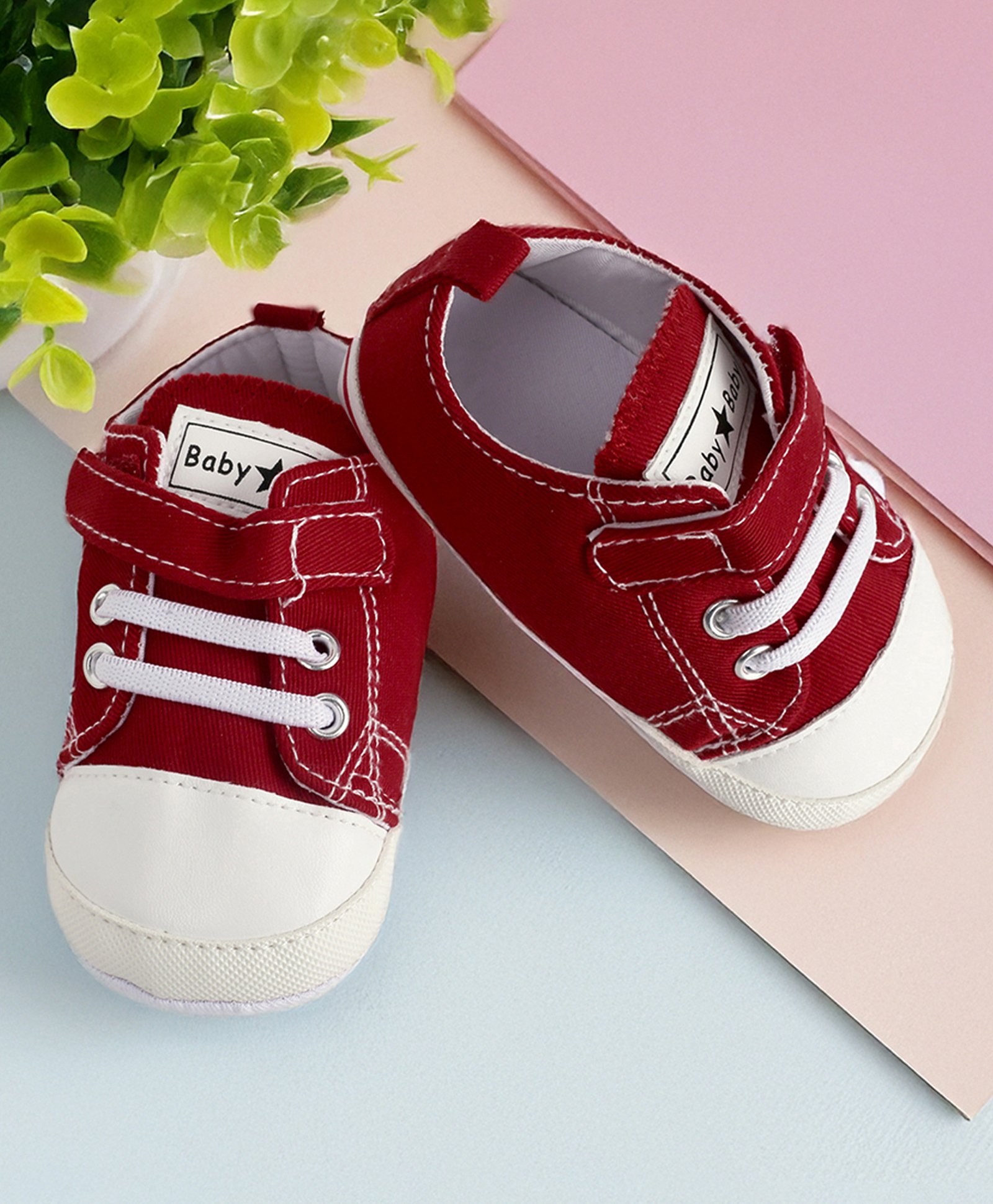 Baby Moo Velcro Sneakers Booties - Red-image-1