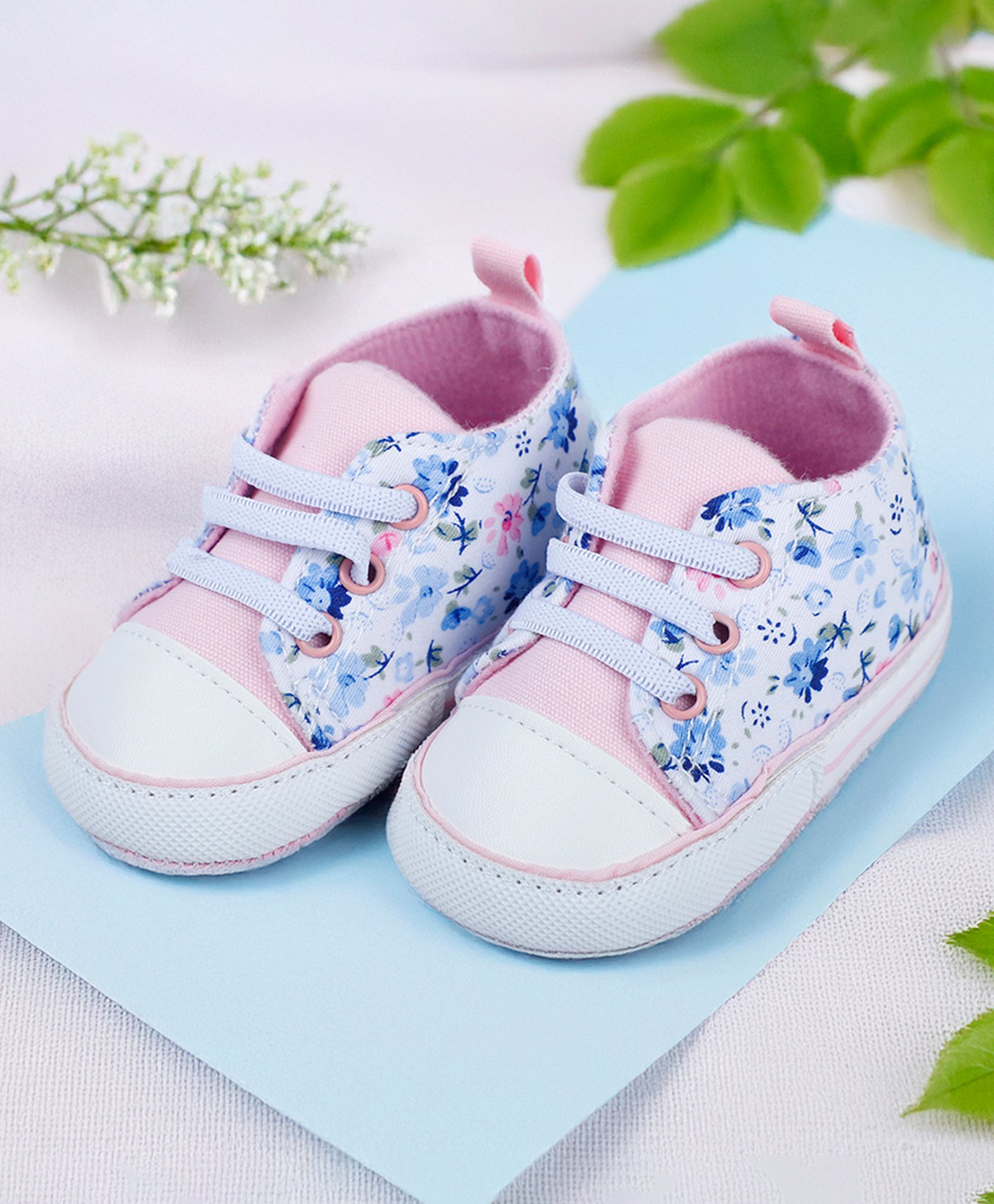 Baby Moo Floral Print Lace Up Booties - Pink-picture-5