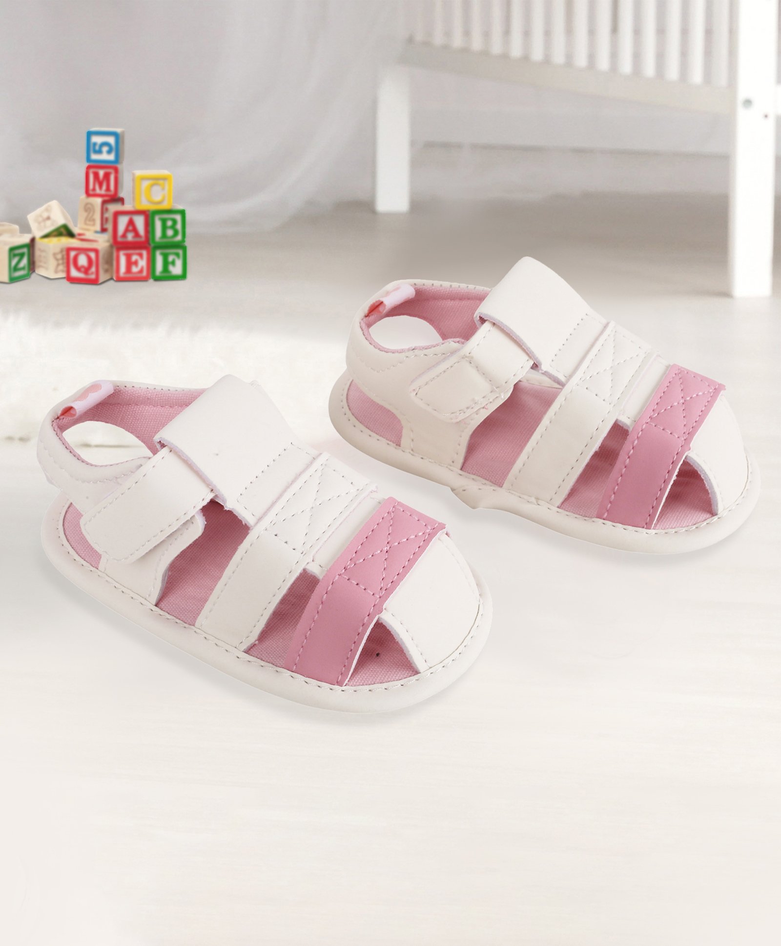Baby Moo Solid Color Booties - White Pink-picture-15