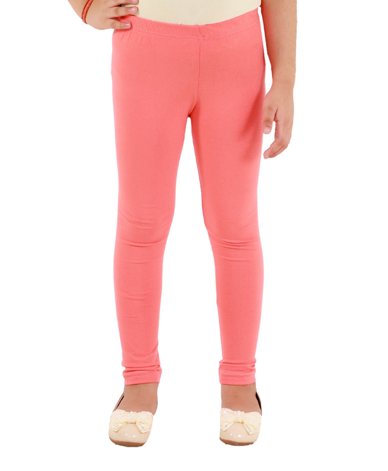 Kids Cave Solid Full Length Leggings - Peach-picture-27