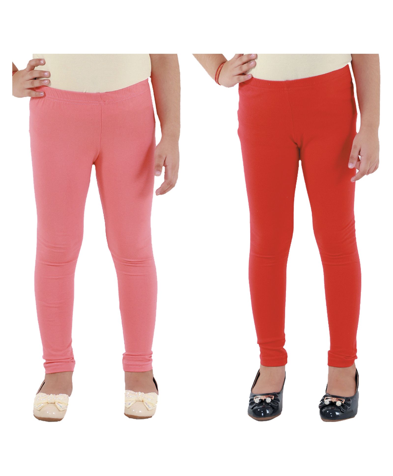 Kids Cave Pack Of 2 Full Length Solid Leggings - Orange & Red-image-47