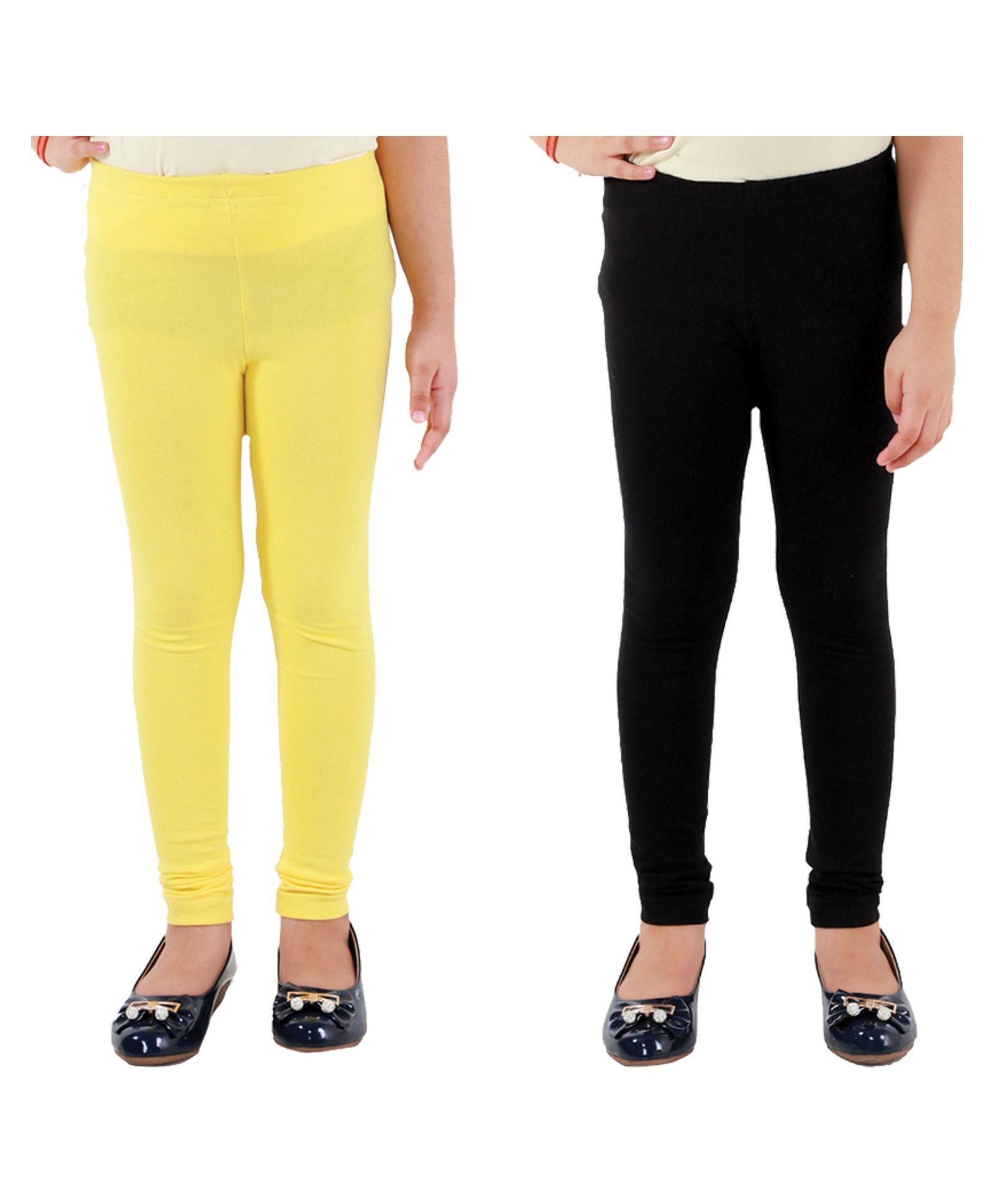 Kids Cave Pack Of 2 Full Length Solid Colour Leggings - Yellow & Black-image-27