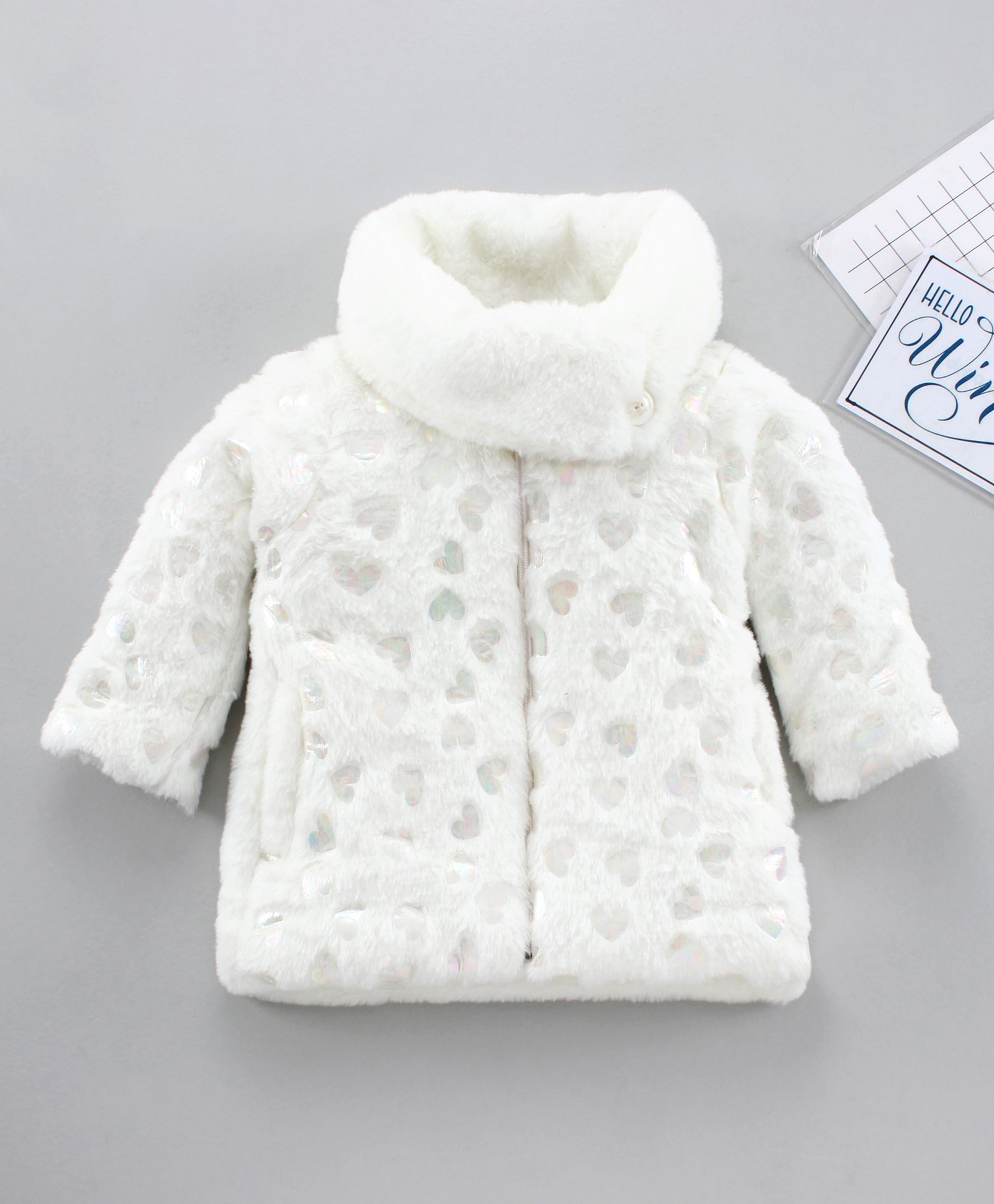 Little Kangaroos Full Sleeves Jacket with Faux Fur - White-picture-12