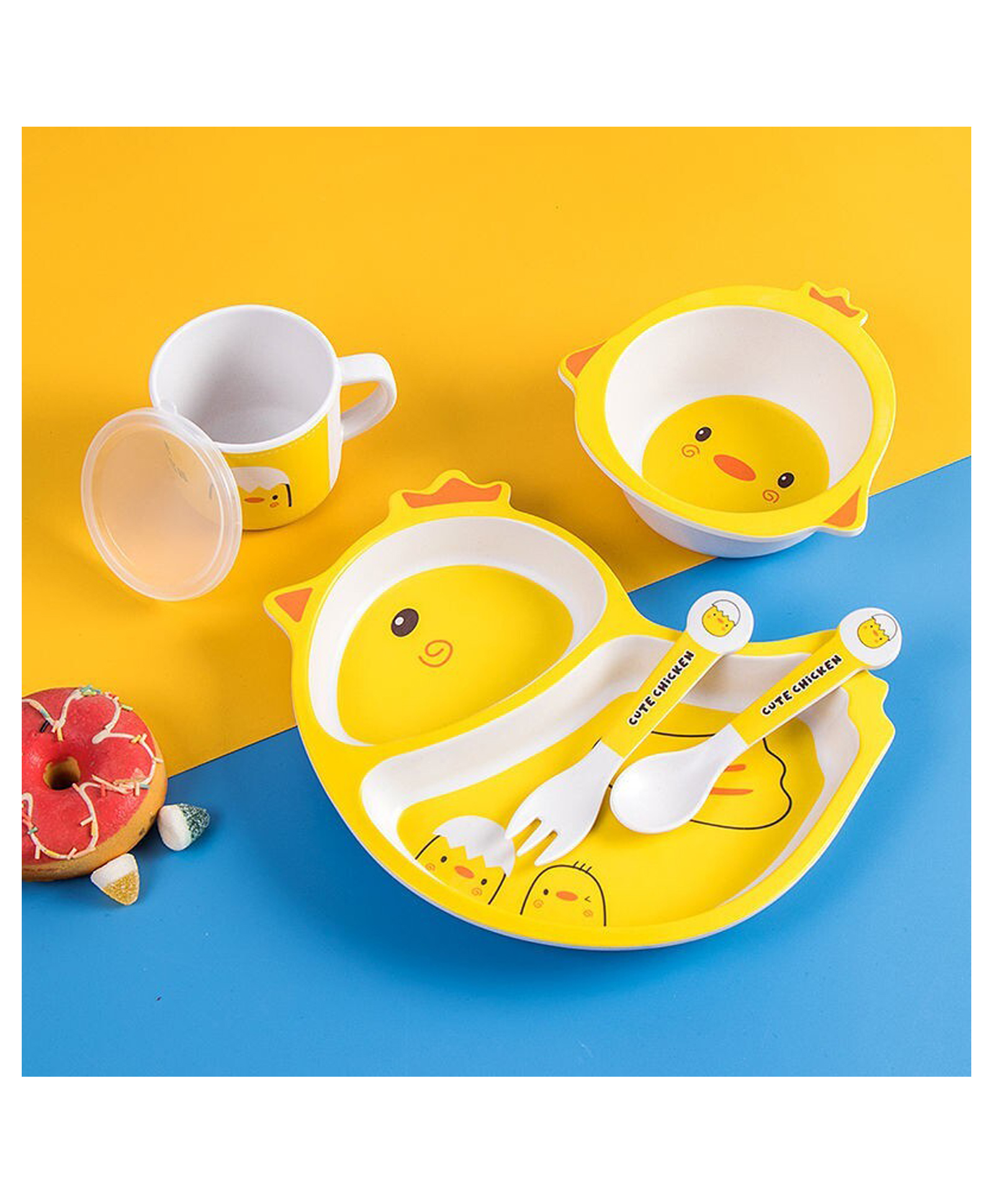 FunBlast Eco-Friendly Bamboo Fiber Baby Dinner Set of 5 Pieces - Multicolor-picture-24