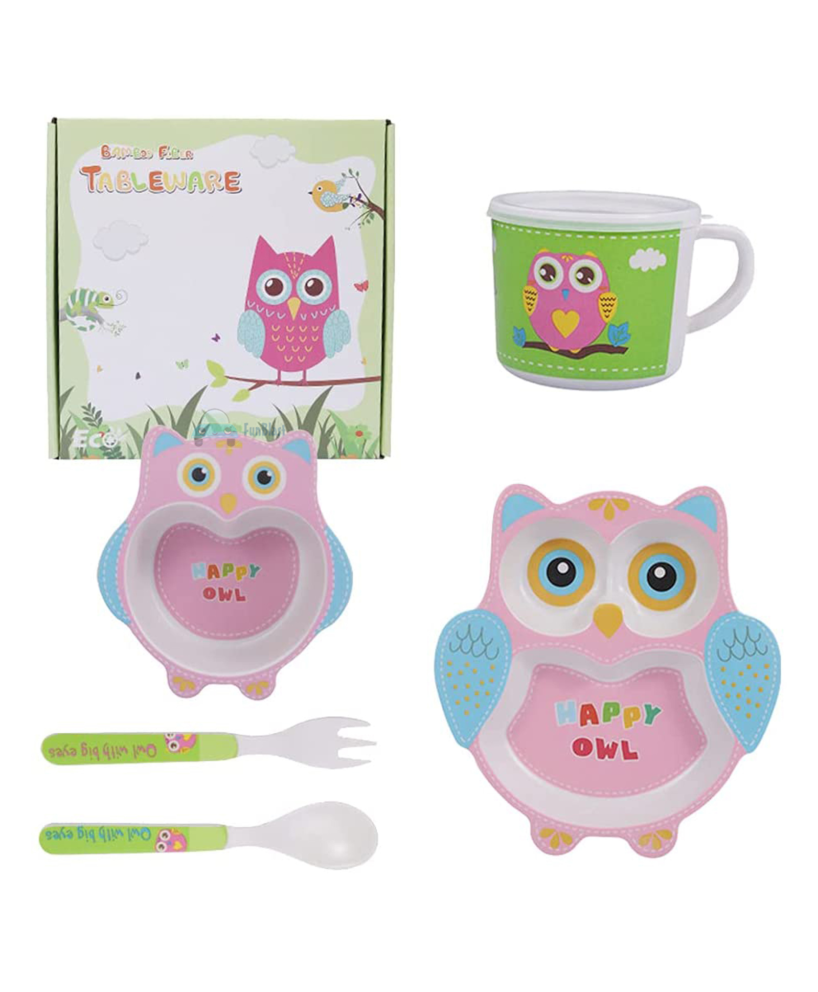 FunBlast Eco-Friendly Bamboo Fiber Baby Dinner Set of 5 Pieces - Multicolor-picture-25
