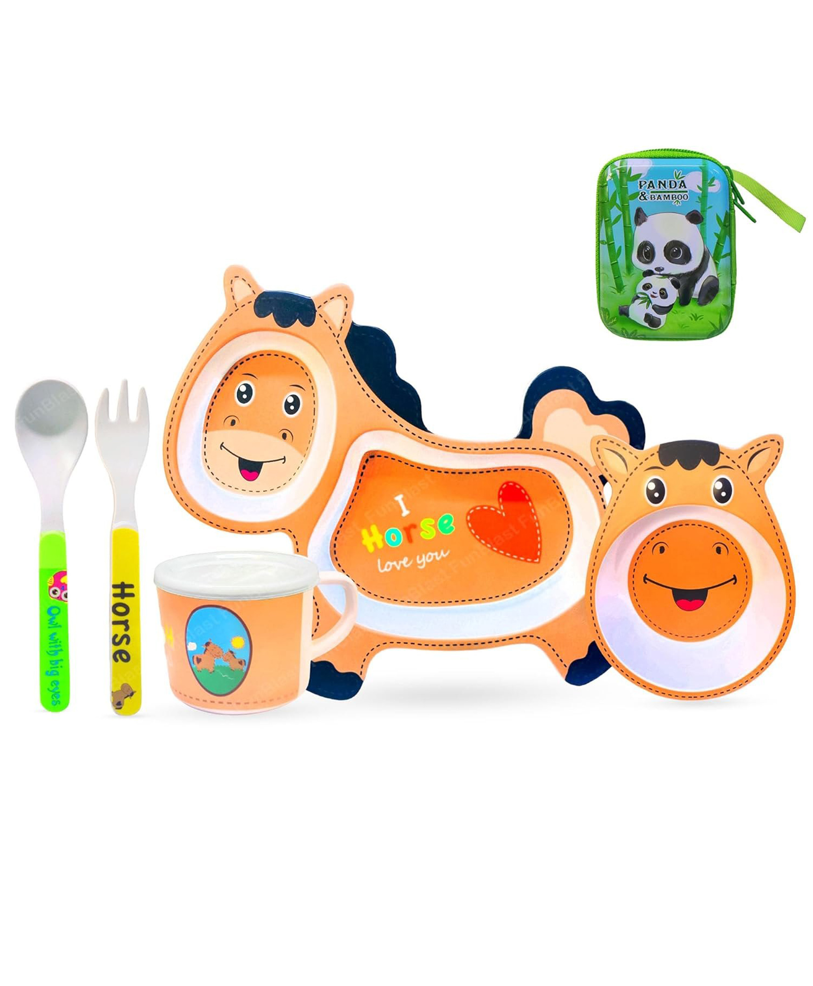 FunBlast Eco-Friendly Bamboo Fiber Baby Dinner Set of 5 Pieces - Multicolor-picture-10