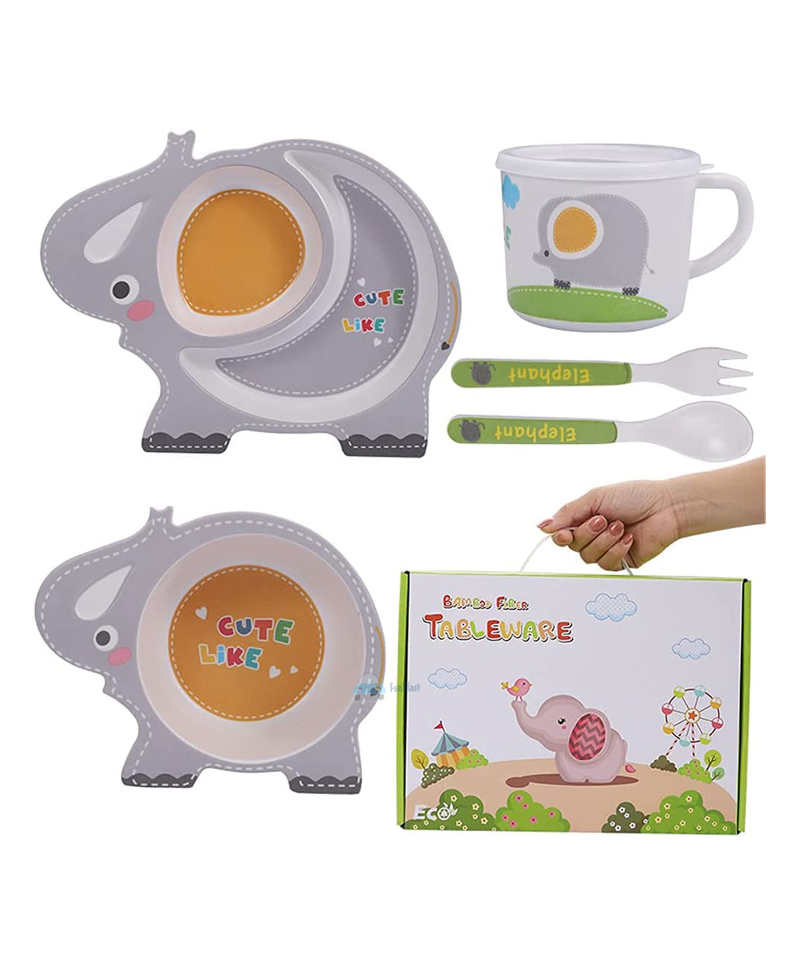 FunBlast Eco-Friendly Bamboo Fiber Baby Dinner Set of 5 Pieces - Multicolor-picture-20