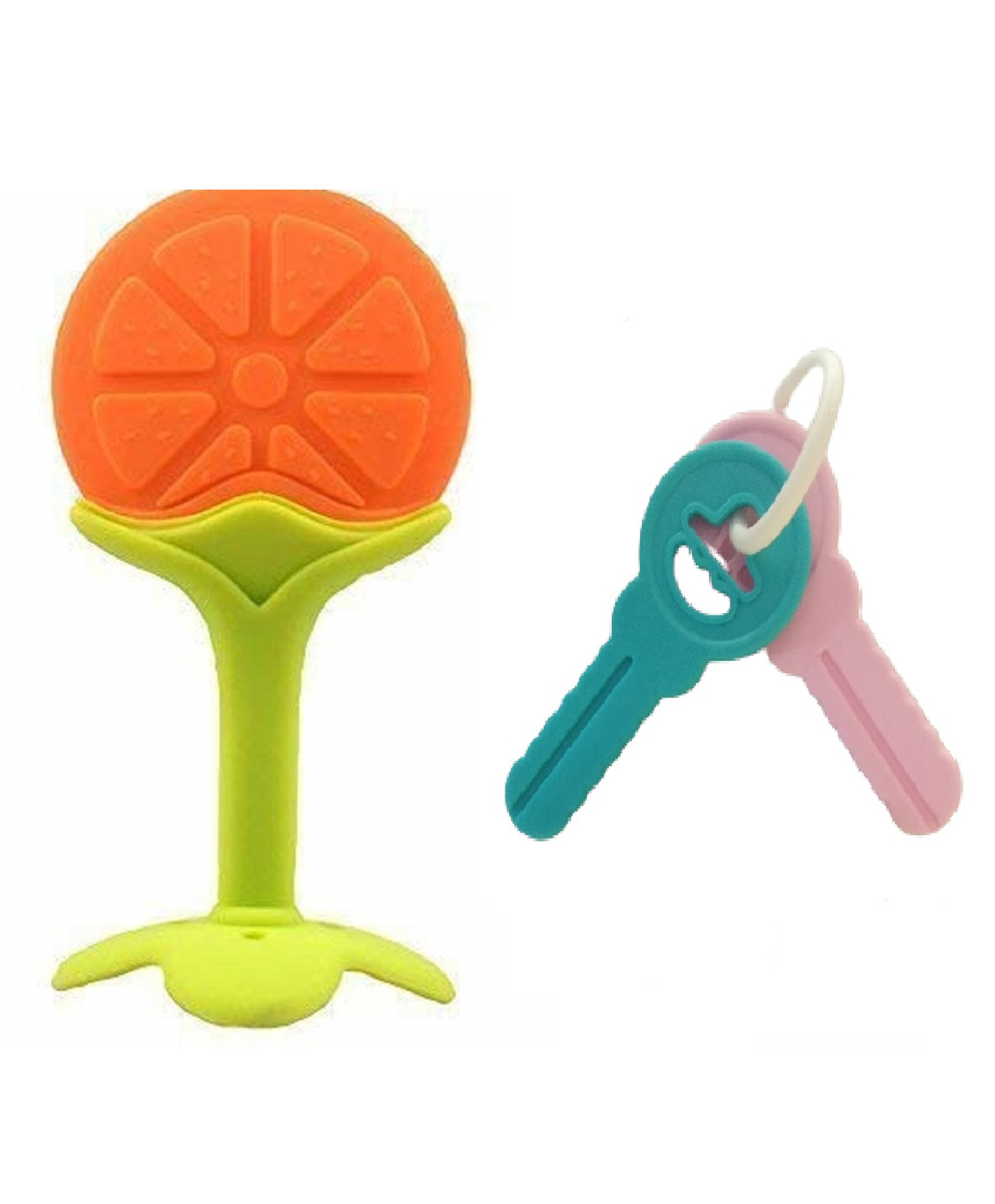 Enorme Silicone Orange Fruit Shape Teether With Key Teether - Multicolour-image-30