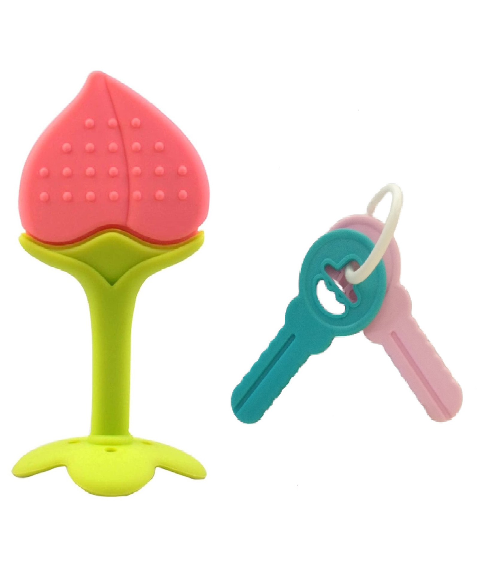 Enorme Silicone Peach Fruit Shape Teether with Key Teether - Multicolour-image-16