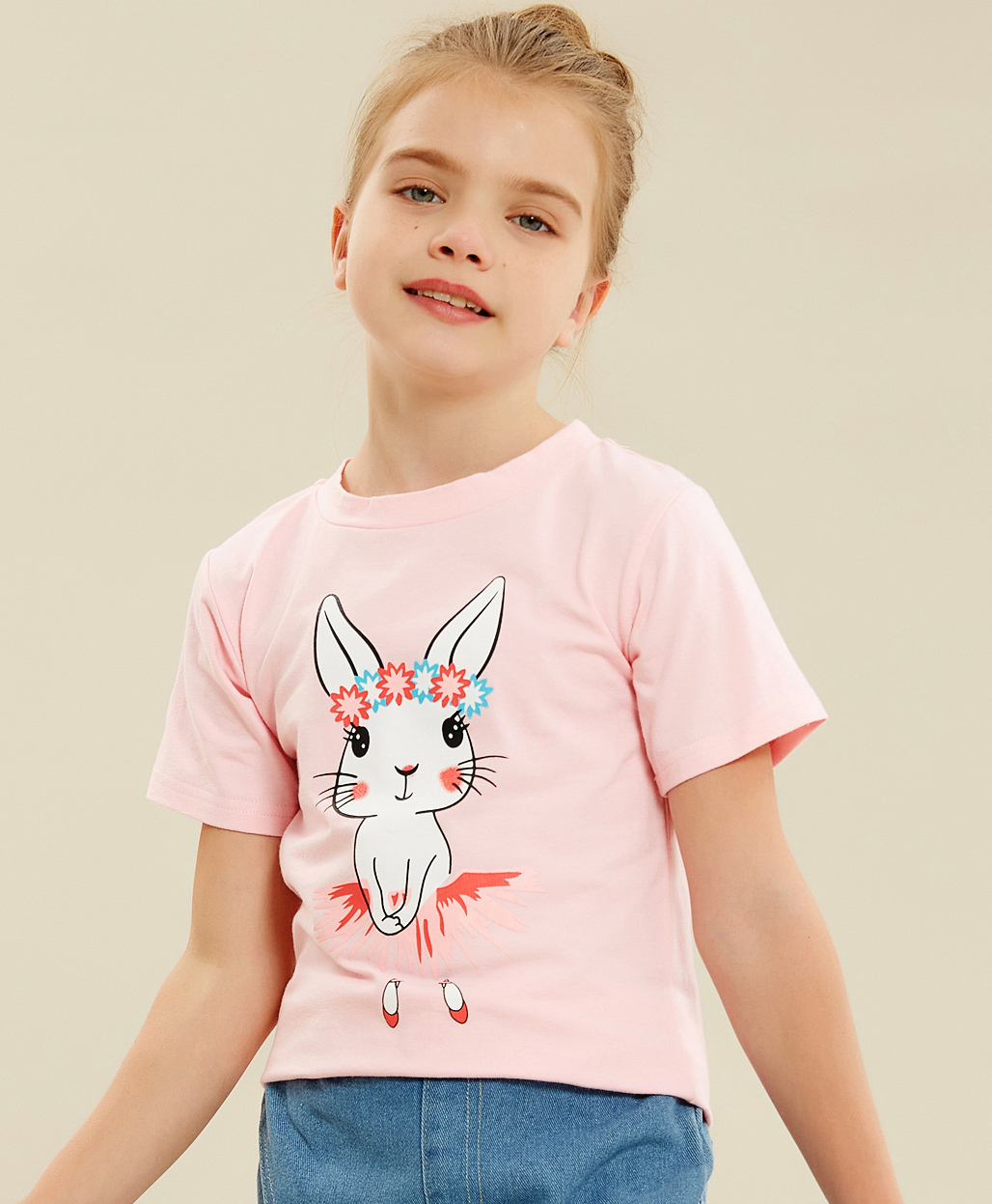 Kookie Kids Half Sleeves Tee Bunny Print - Pink-picture-26