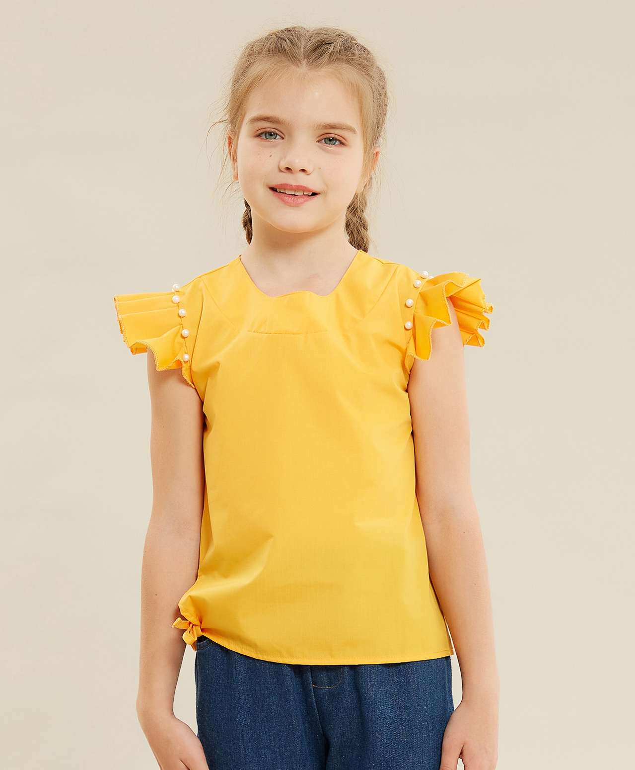 Kookie Kids Half Sleeves Top Beads Detailing - Yellow-picture-34