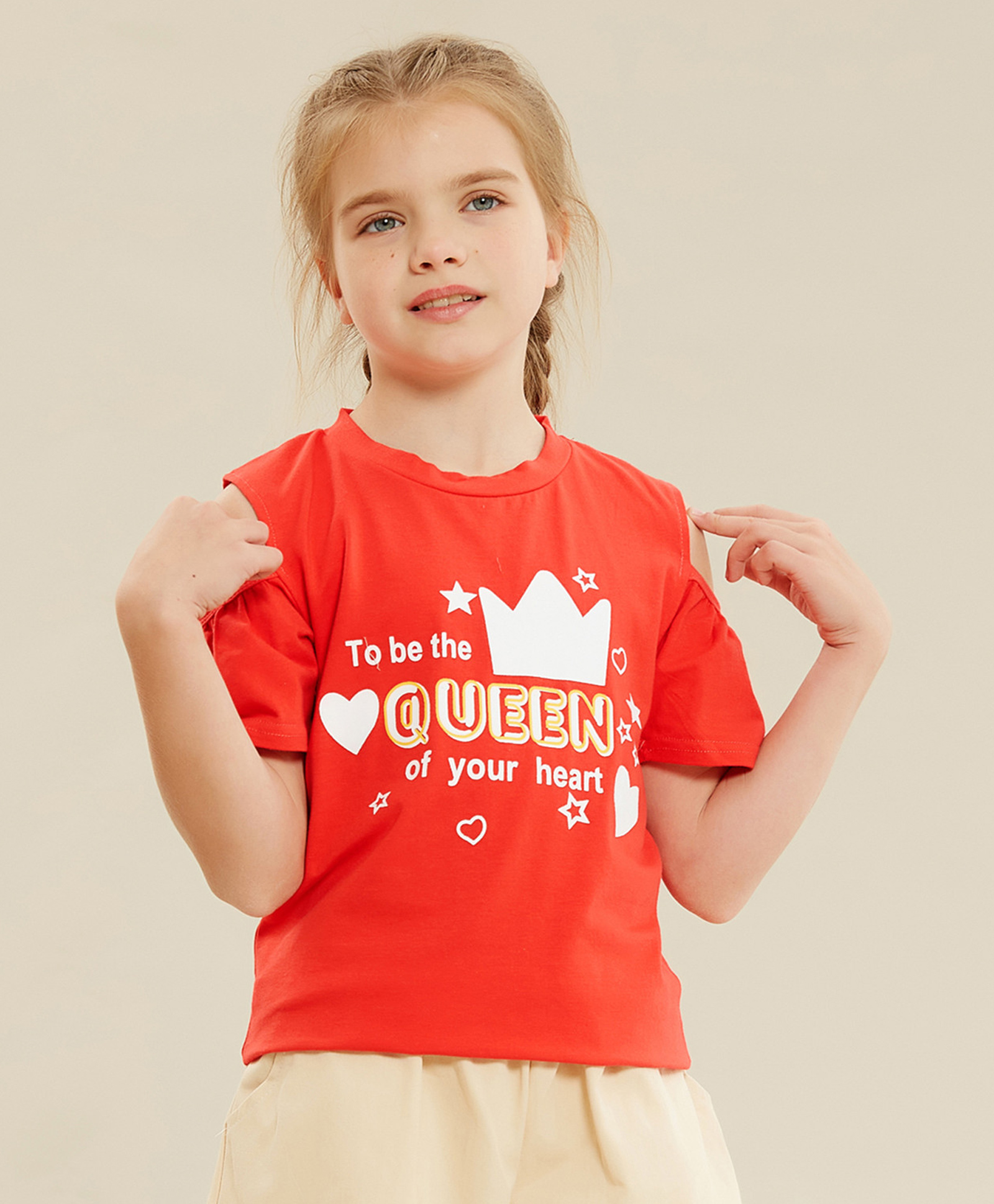 Kookie Kids Half Sleeves Tee Queen Print - Red-image-0