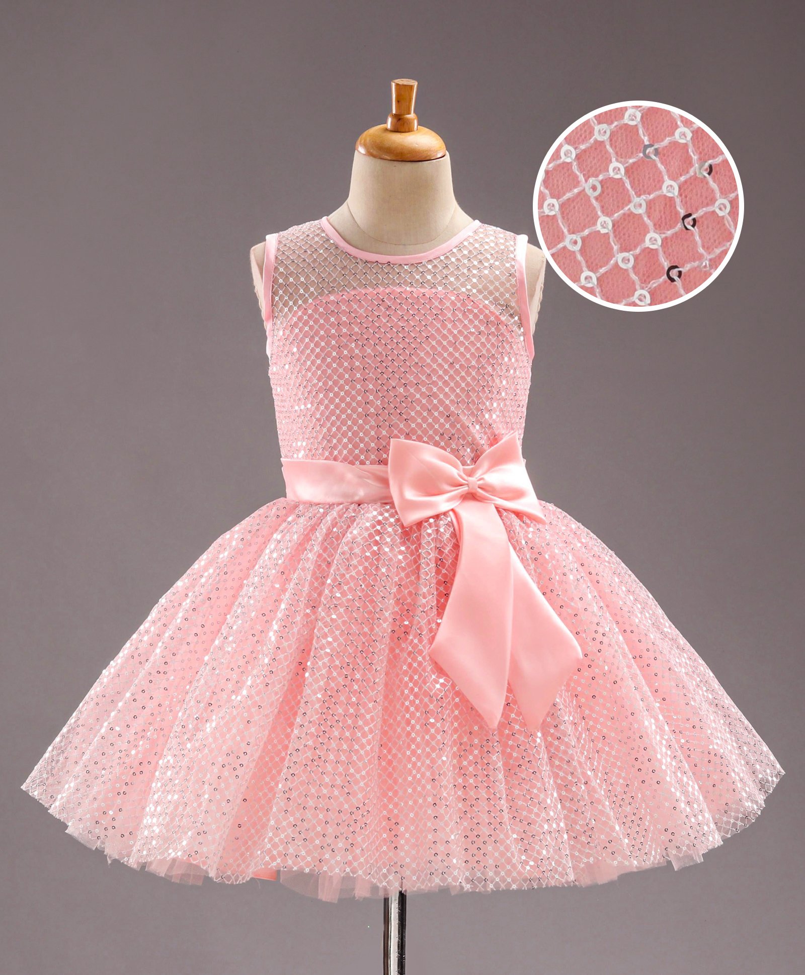 Bluebell Sleeveless Embellished Party Dresses with Bow - Peach-image-4