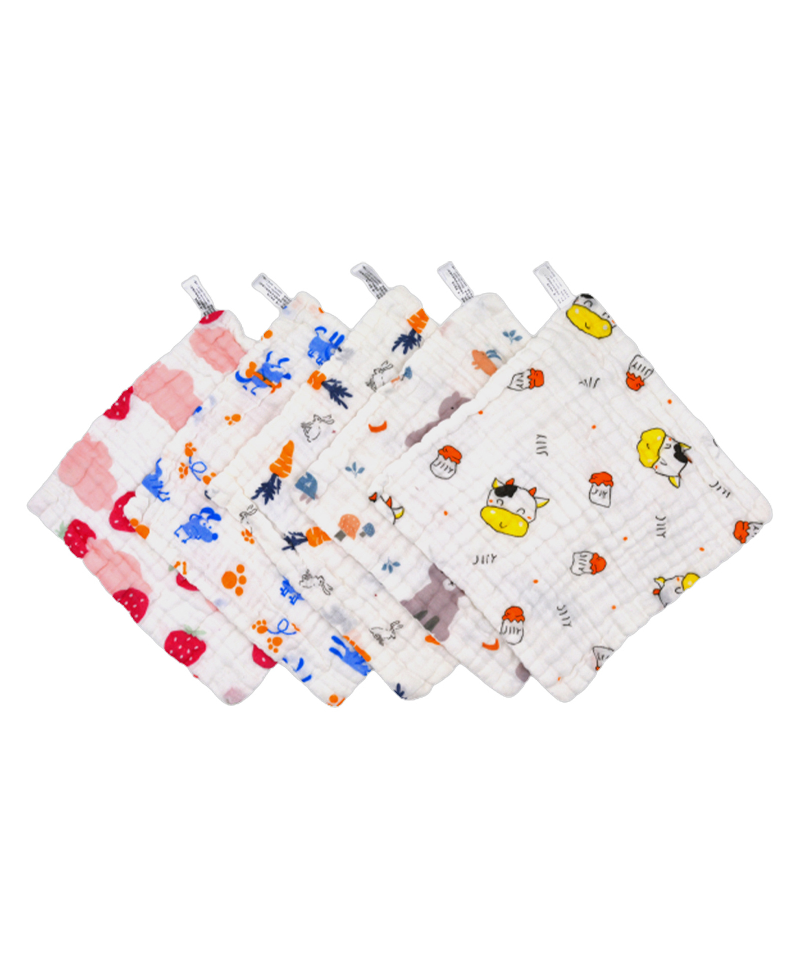 MOMISY Dry Muslin Organic Cotton Face Towel Pack of 5 - Colour may vary-picture-52