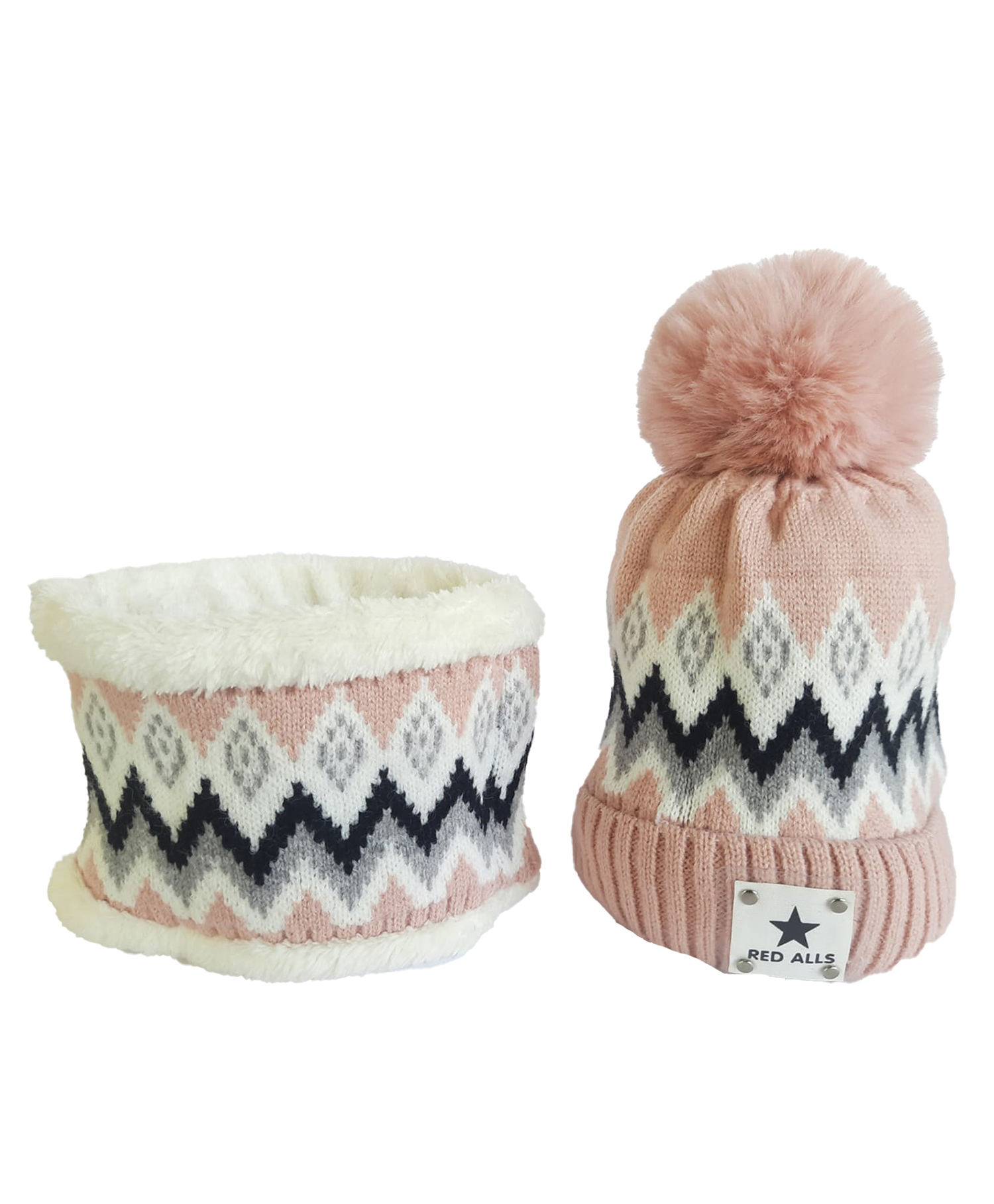 SYGA Mom's Velvet Neck Scarf & Beanie Hat Pink - Circumference 54 cm-image-18