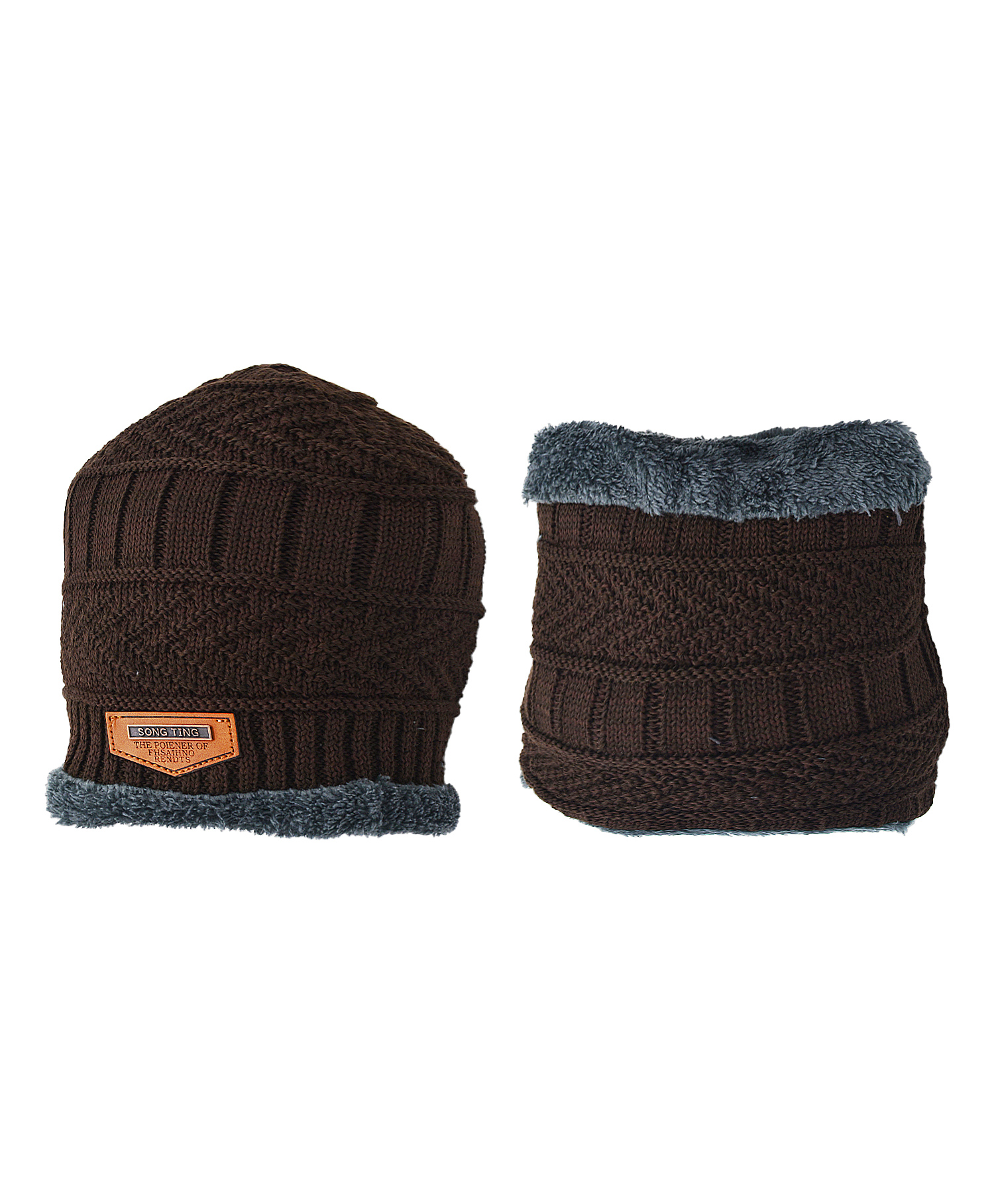 SYGA Mom's Hat & Scarf Beanie Hat Skiing Hat Free Size Brown - Circumference 70 cm