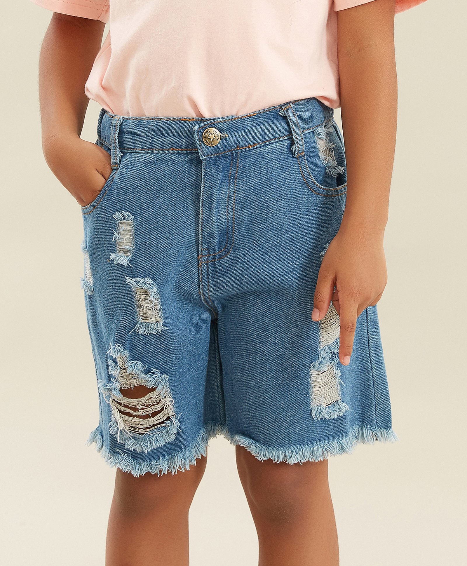 Kookie Kids Denim Mid Thigh Washed Short - Blue-picture-14