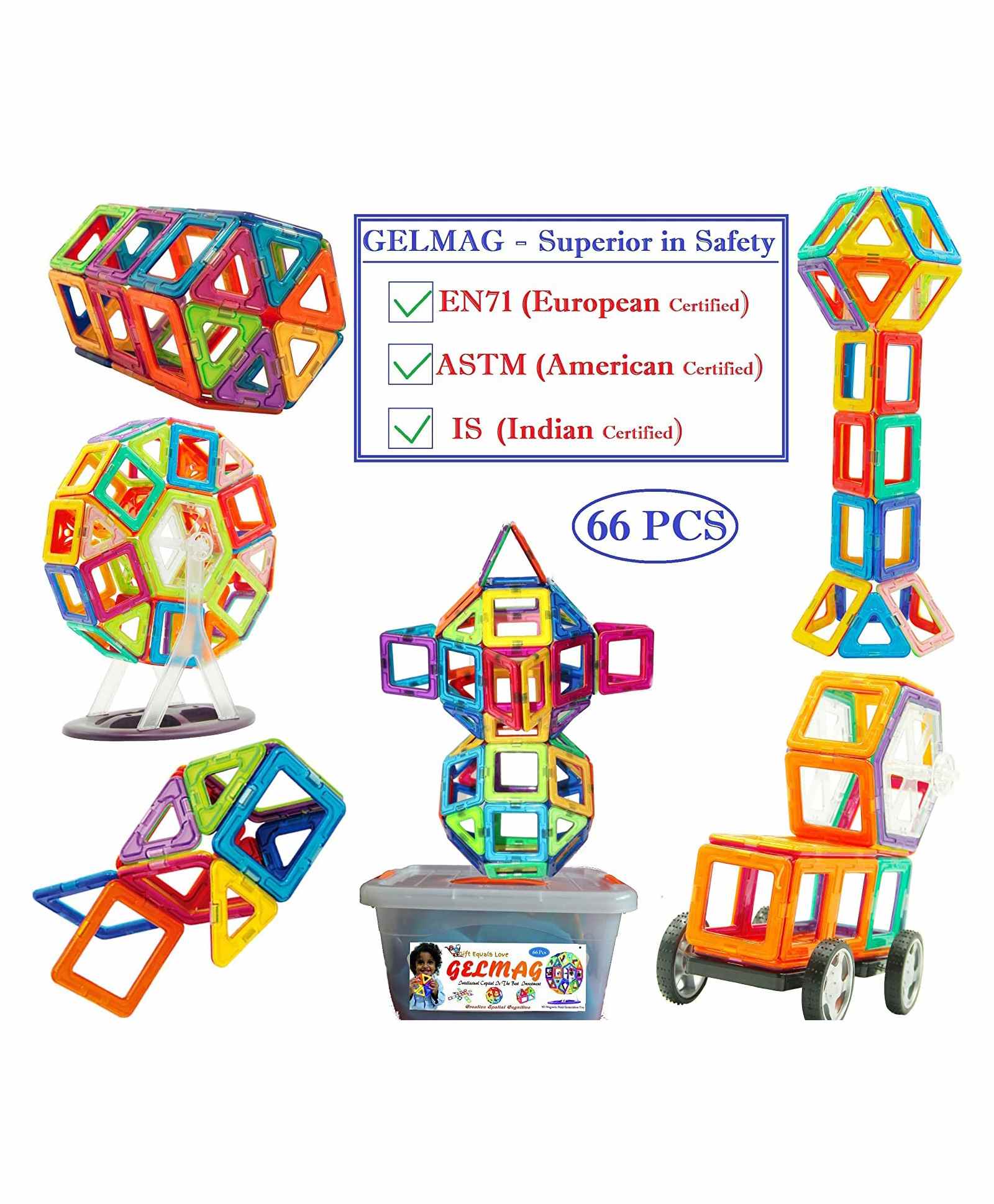 GELTOY Magnetic Blocks Set of 66 Pieces - Multicolour-picture-20
