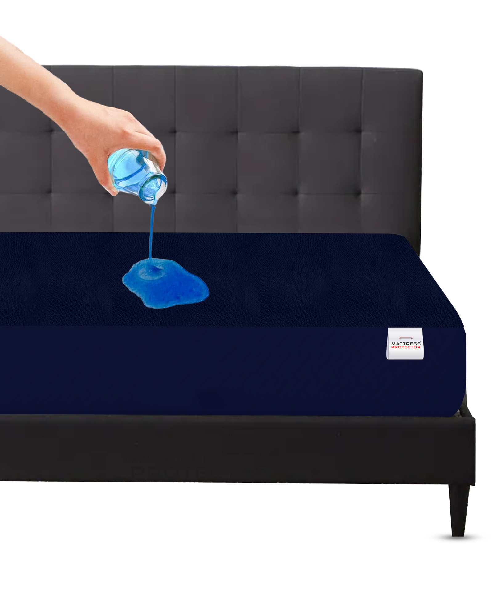 Mattress Protector Single Bed Waterproof Bed Protector 75 x 60 Inch Skirting upto 10 Inch - Dark Blue-image-34