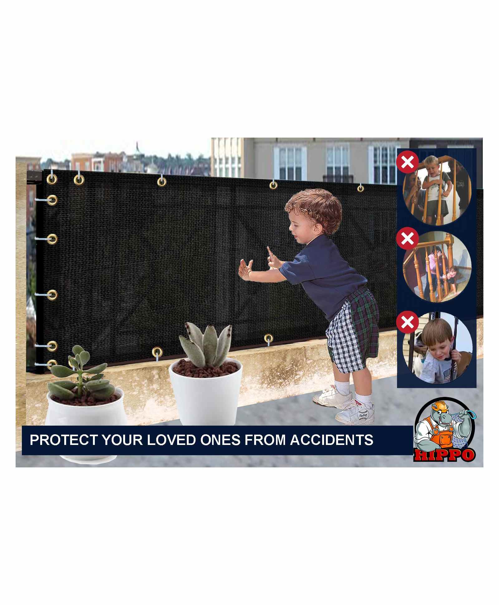 Hippo Balcony Net with Eyelets & Tie-Cords - Black-picture-27