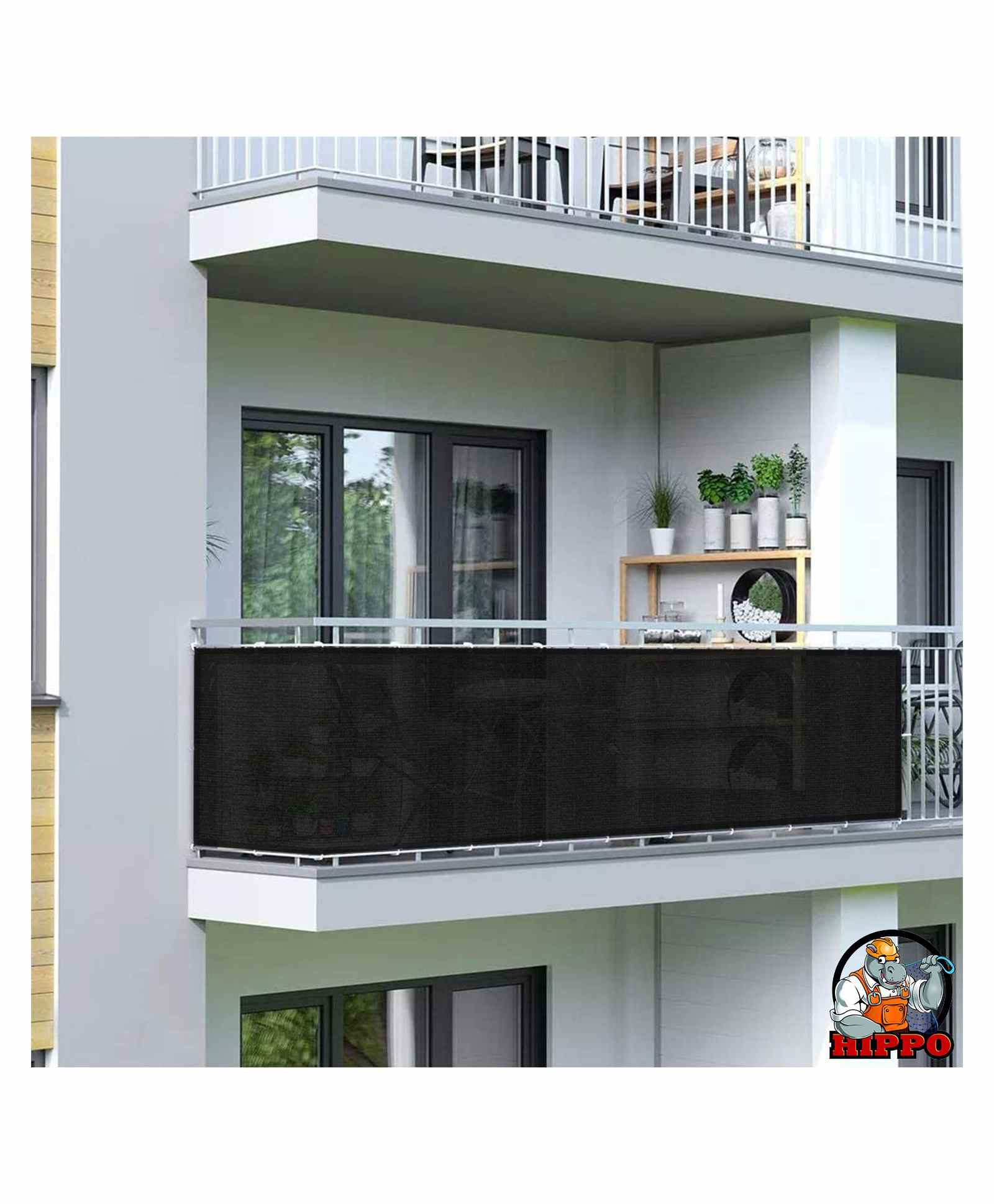 Hippo Balcony Net with Eyelets & Tie-Cords - Black-picture-24