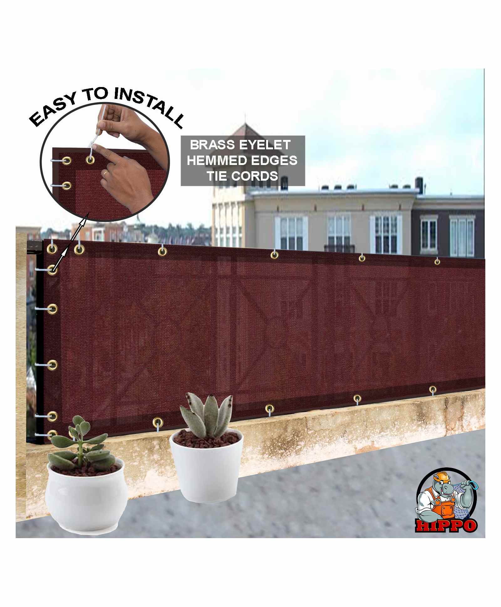 Hippo Balcony Net with Eyelets & Tie-Cords - Burgundy-image-41