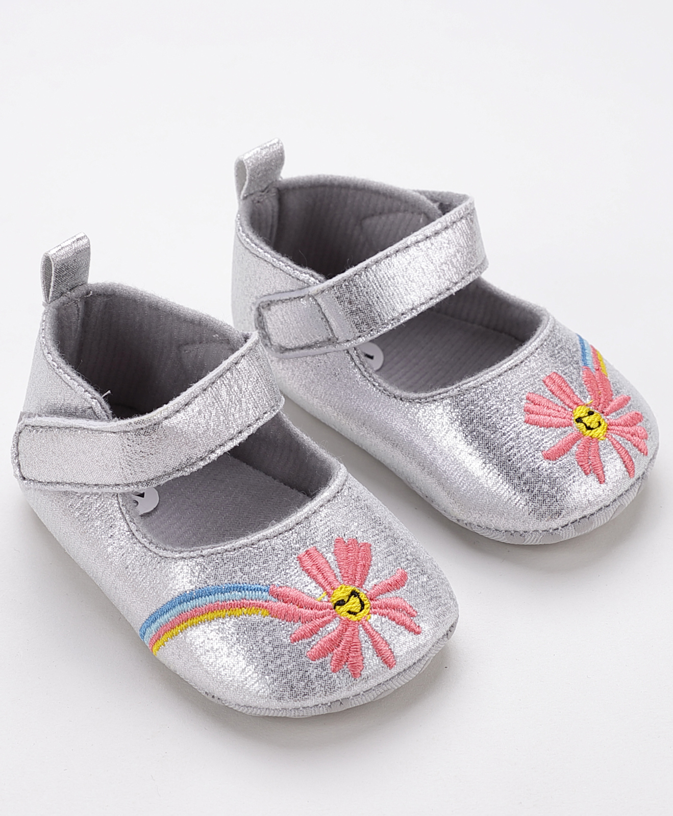 Buy Babyoye Sandle Style Booties Sunflower Embroidered - Silver for Girls  (3-6 Months) Online, Shop at  - 10197703