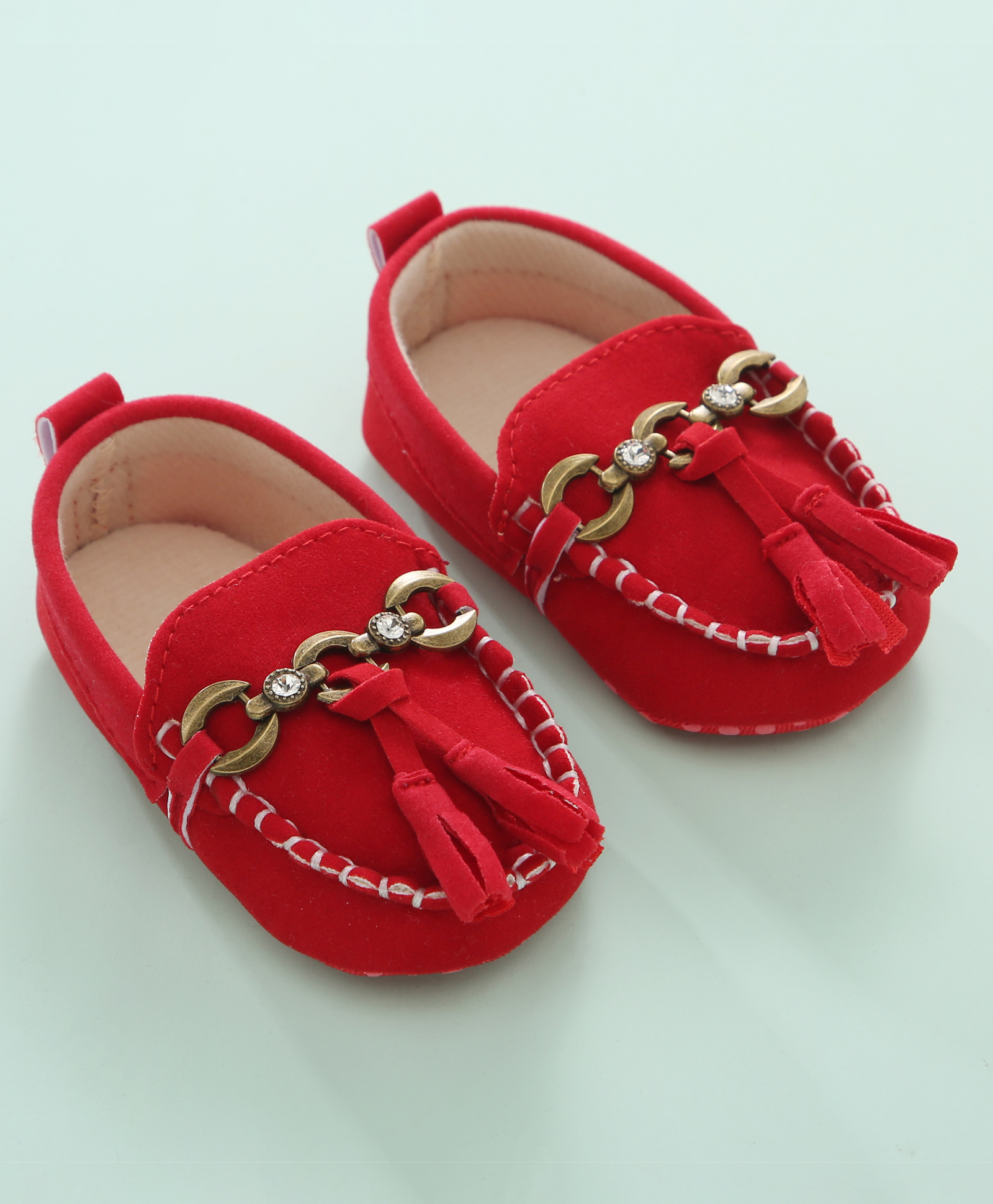 Babyoye Booties with Chain Links - Red-image-24