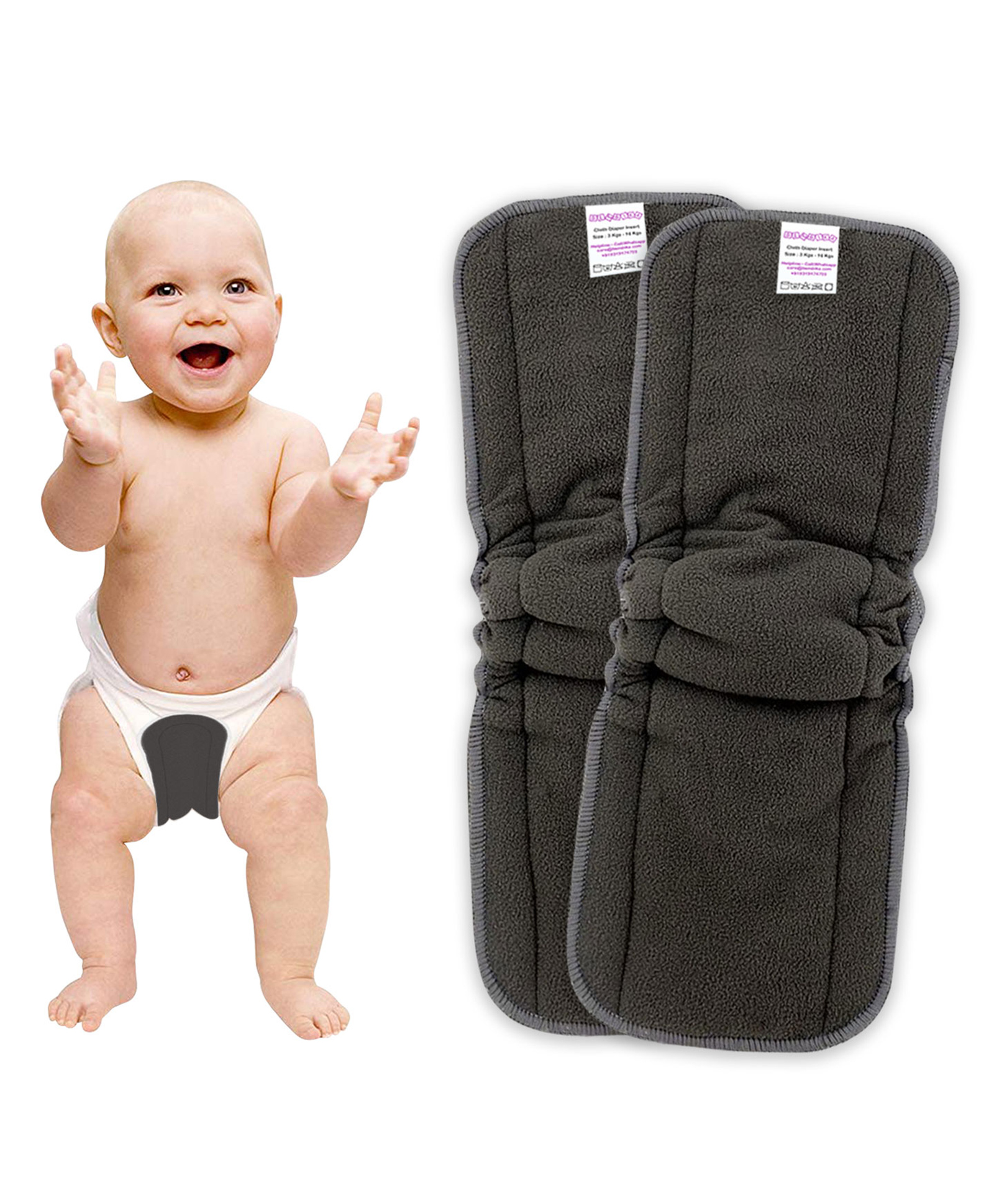 Bembika Cotton Bamboo Charcoal Nappy Inserts Pack of 2 - Grey-image-12