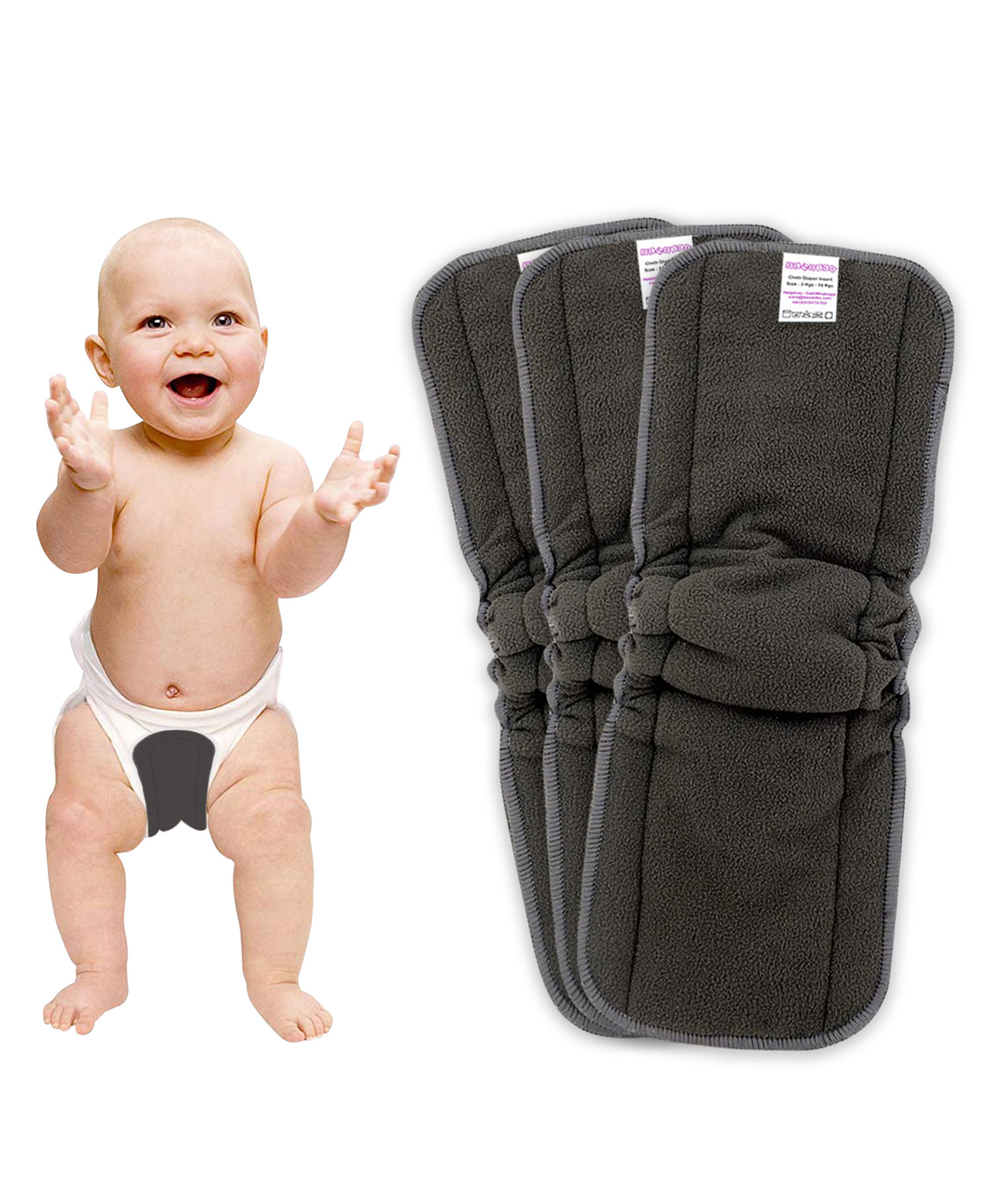 Bembika Cotton Bamboo Charcoal Nappy Inserts Pack of 3 - Grey-image-13